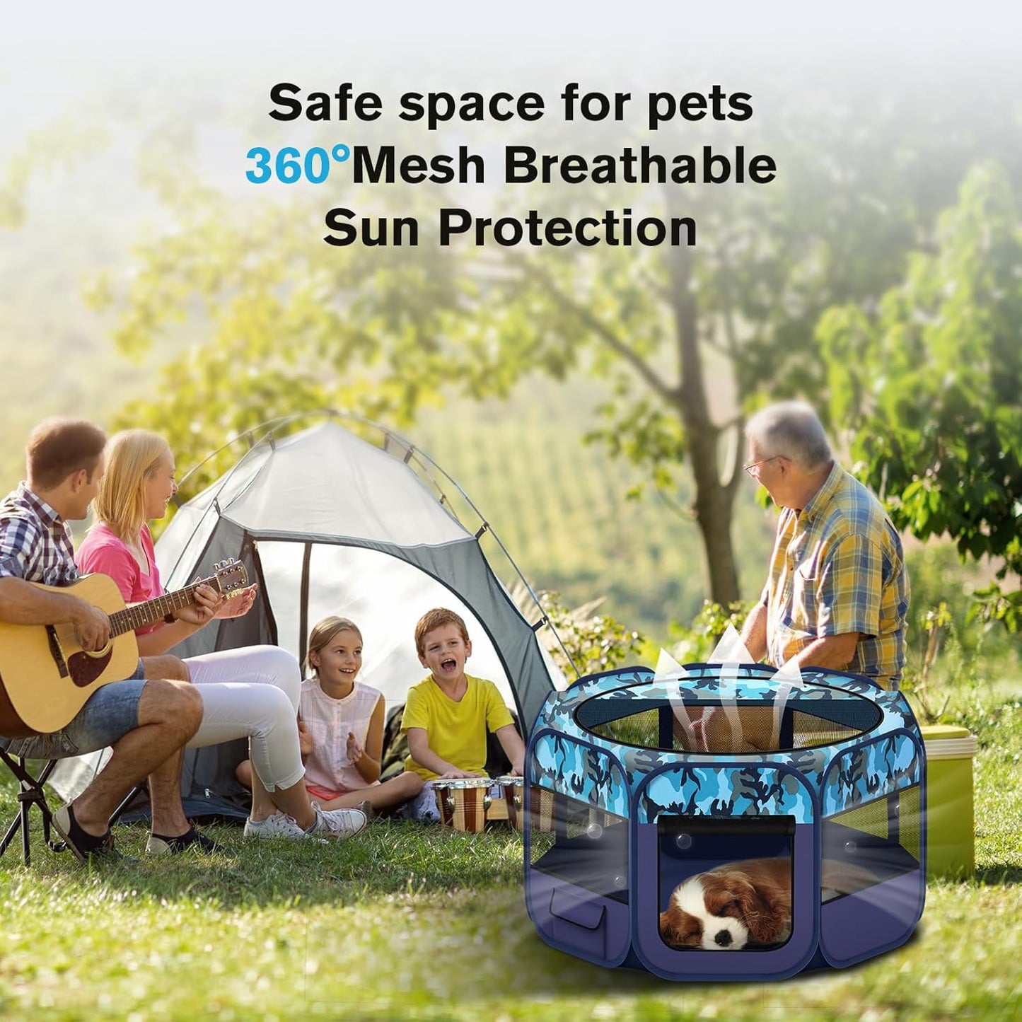 Dog Playpen, Pet Playpen, Portable Cat Playpen, Pop Up Foldable Puppy Playpen Exercise Kennel Tent with Carry Case Collapsible Bowl,Water-Resistant Shade Cover for Outdoor Indoor Travel