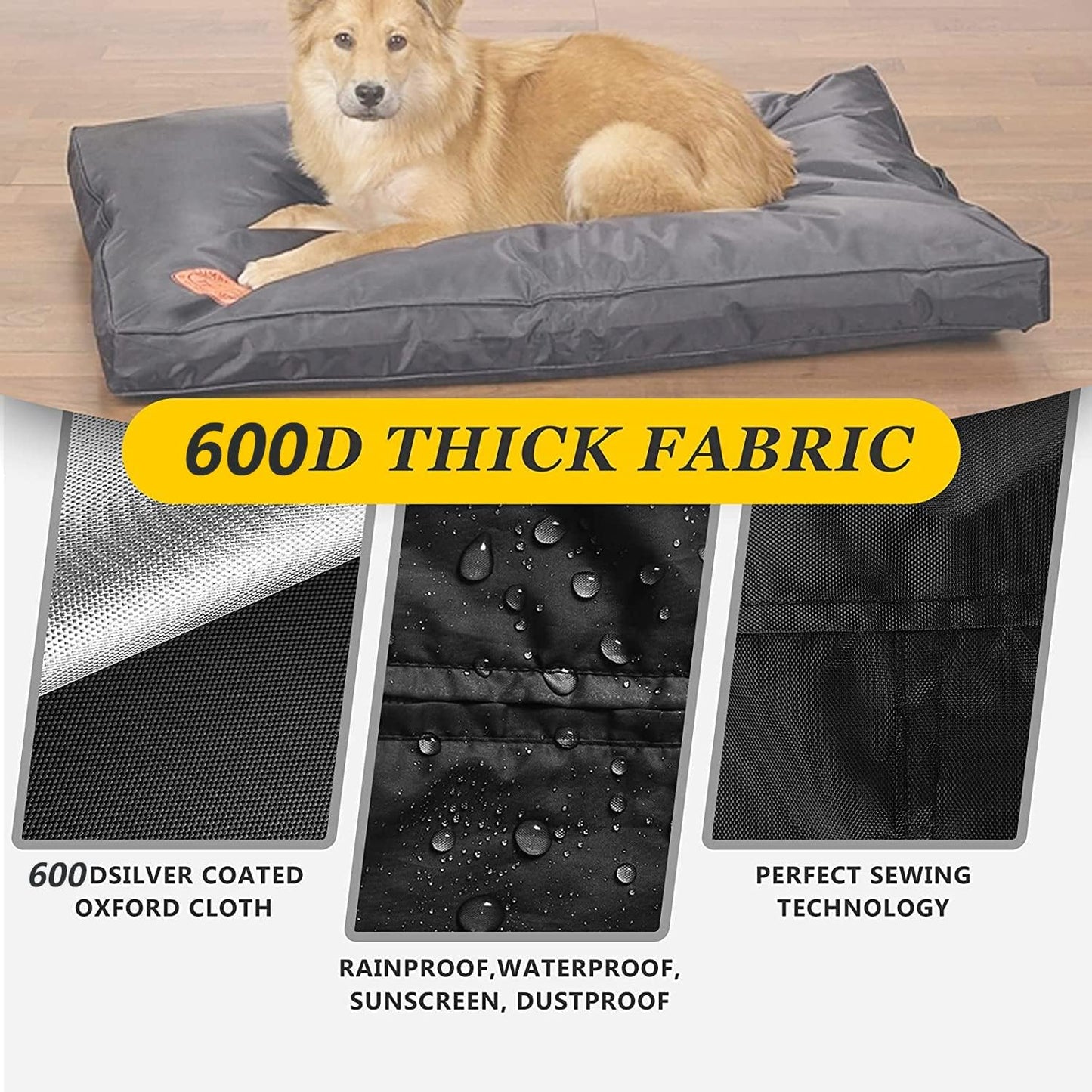 Dog Bed Covers 53L × 43W × 5H Inch Washable Black Thickened Waterproof Oxford Fabric with Handles and Zipper Reusable Dog Bed Liner Cover for Large 110-125 Lbs Dog