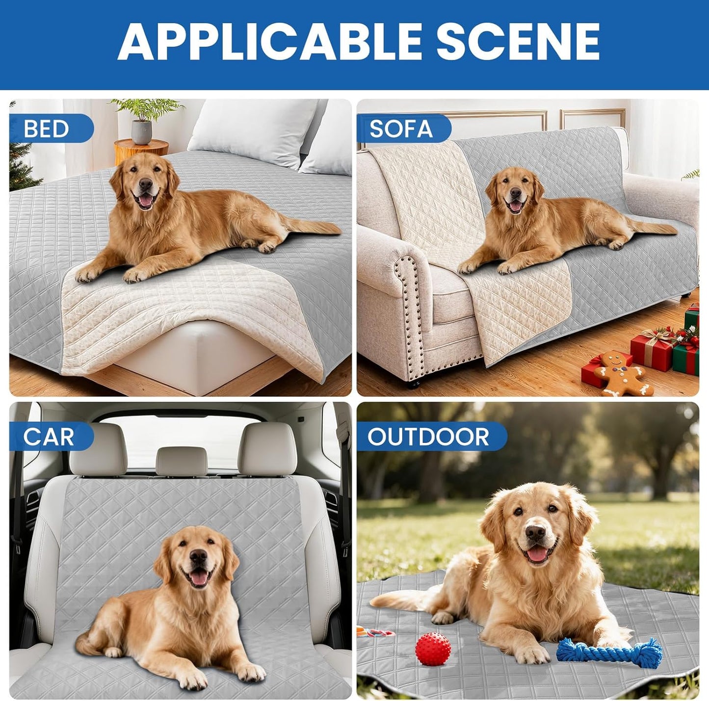 Waterproof Dog Blanket, Non-Slip Soft Pet Bed Cover, Couch Cover for Dogs Washable, Protects Sofa, Furniture, Crate, Car, Tear Resistant Leakproof Pet Blanket (30x70 Inch, Light Grey)