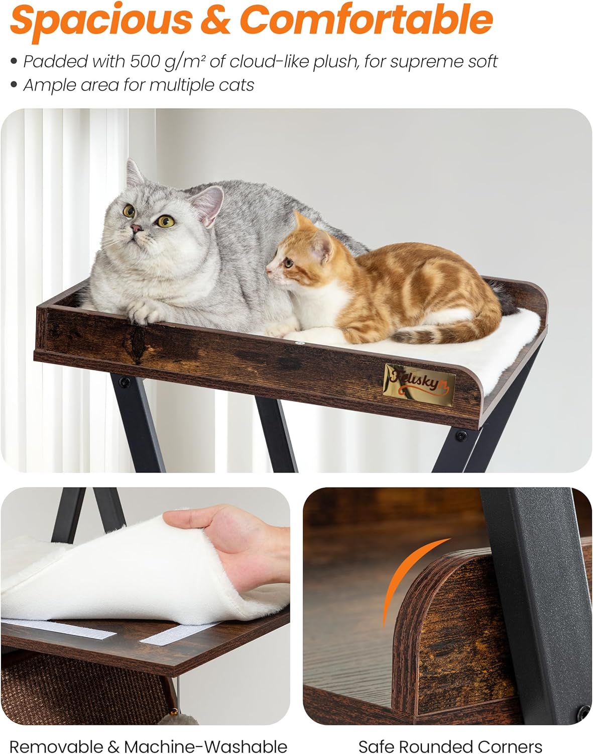 Modern Wood Cat Tree Tower for Indoor Cats Large Adult - 67 Inch Tall Multi-Level Heavy Duty Cat Condo Trees Furniture with Caves Perch Bed Scratching Board - XL Big Sturdy Wooden Kitty House