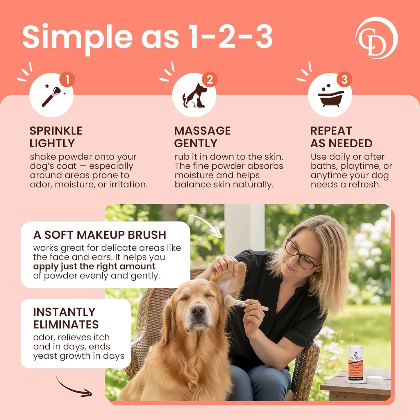 Coat Defense Daily Preventative Powder for Dogs and Cats | Anti-Itch Powder, Odor Control | Talc-Free, Non-Toxic Coat Defense for Dogs | 9 oz Precision Point