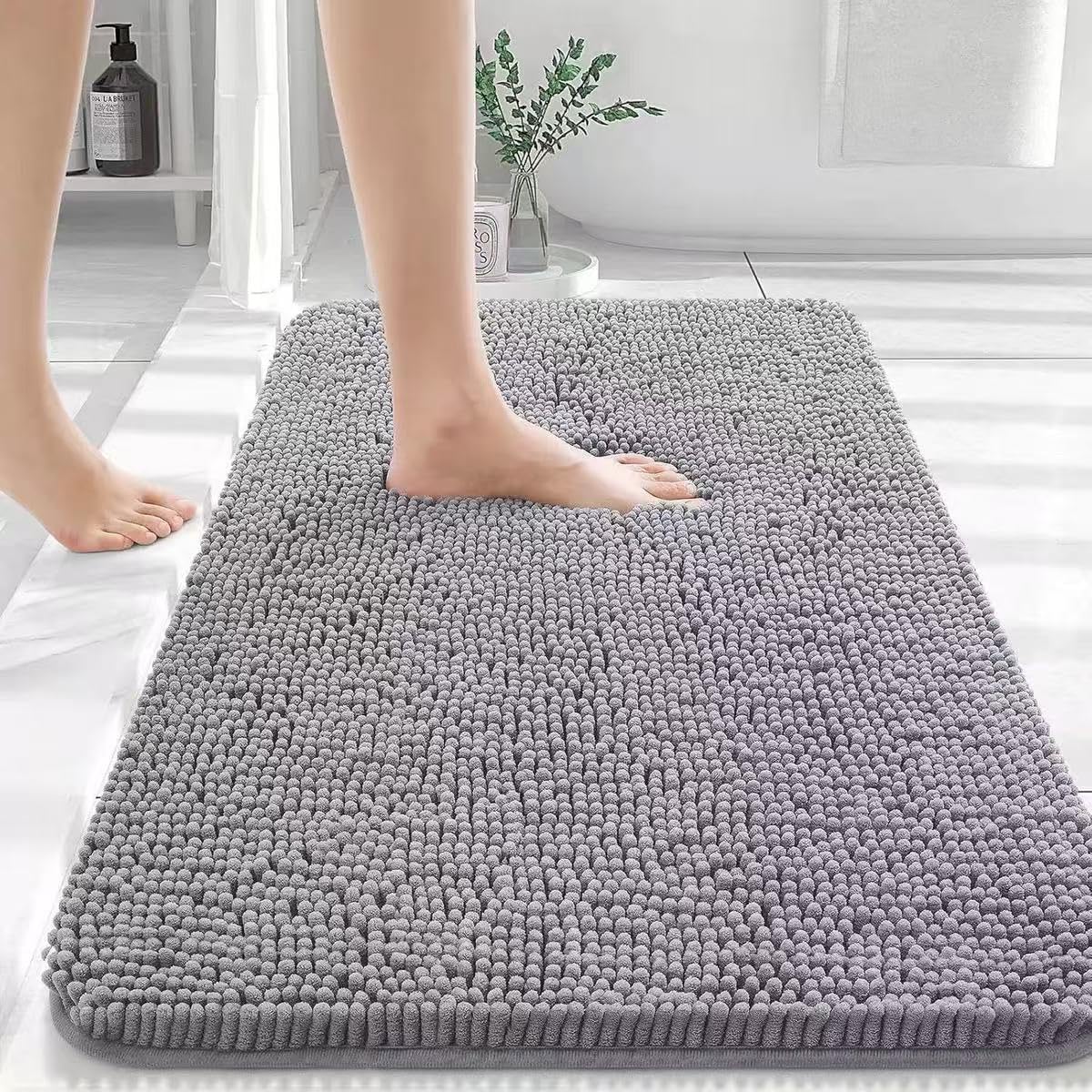 27" X 16" Washable Dog Door Mat, Ultra fine Fiber Dog Door Mat, Quick Drying Chenille Pet Door Mat, Machine Washable Indoor and Outdoor Rug (Grey)