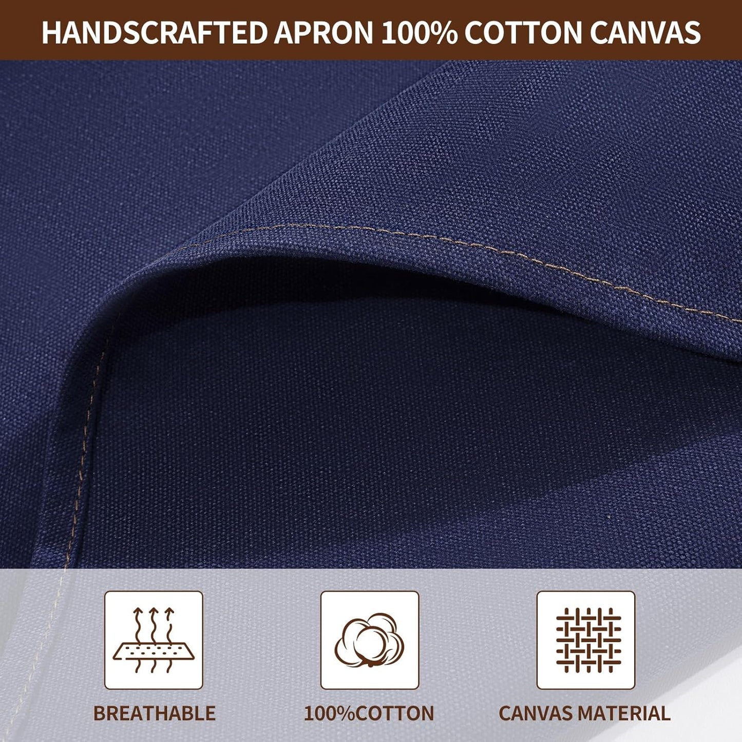 Chef Aprons for Men Women with 4 Large Pockets, Cotton Canvas Cross Back Adjustable Apron for Work grilling kitchen gardening