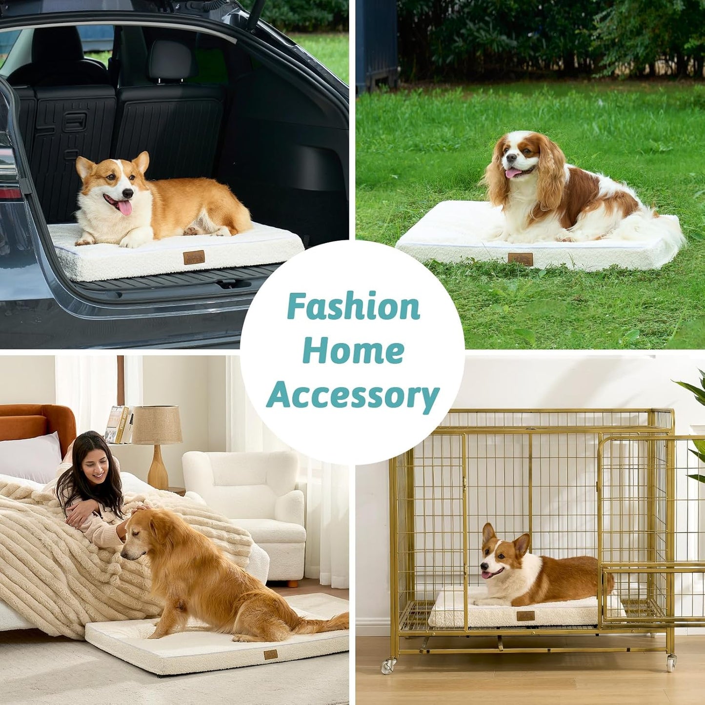 Dog Crate Bed for Medium Small Size Dogs, Rectangular Orthopedic Dog Beds, Foam Anti-Slip Bottom Pet Mat with Washable Removable Cover, Suitable for Pet Up to 40 lbs, 30x20x3 inch, Beige