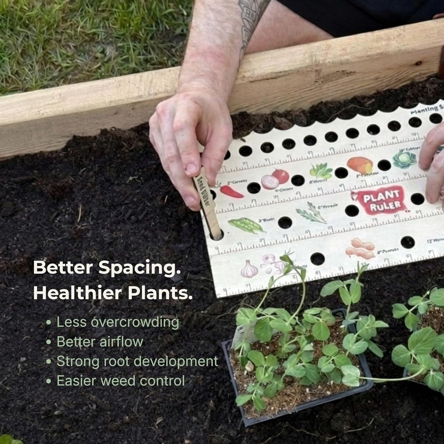 Plant Ruler by Snurfado – Wooden Seed Spacing Tool for Vegetable Gardens – Garden Planting Guide for Precise Row Planting in Raised Beds & In-Ground Soil