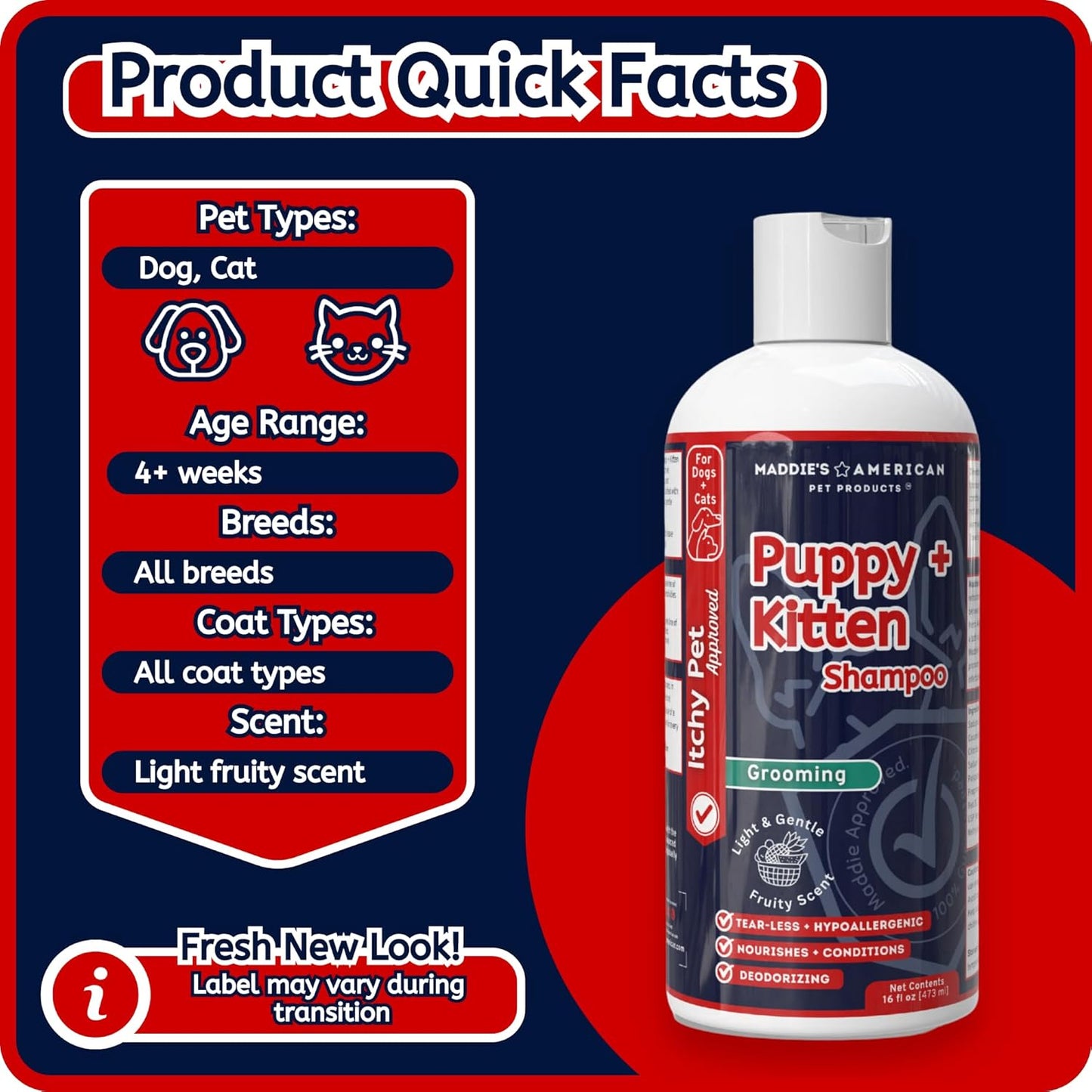 Puppy + Kitten Tearless and Gentle Hypoallergenic 2 in 1 Shampoo + Conditioner - Itchy Pet Approved Line - Fruity Scent