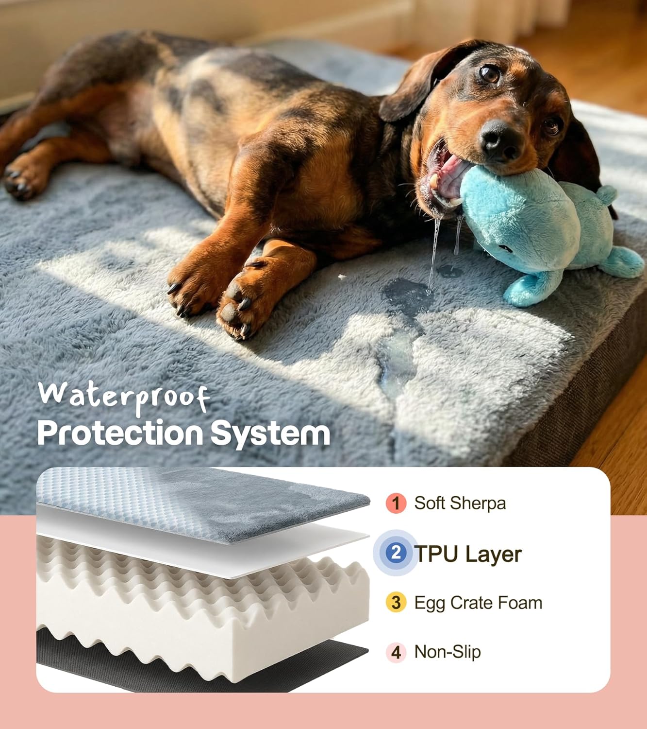 Dog Bed for Crate, Extra Large Cooling Mat for Dogs, Waterproof Dog Bed with Dual Surface Removable Washable Covers, 41 x 27 Inch Pet Bed with Egg Crate Foam