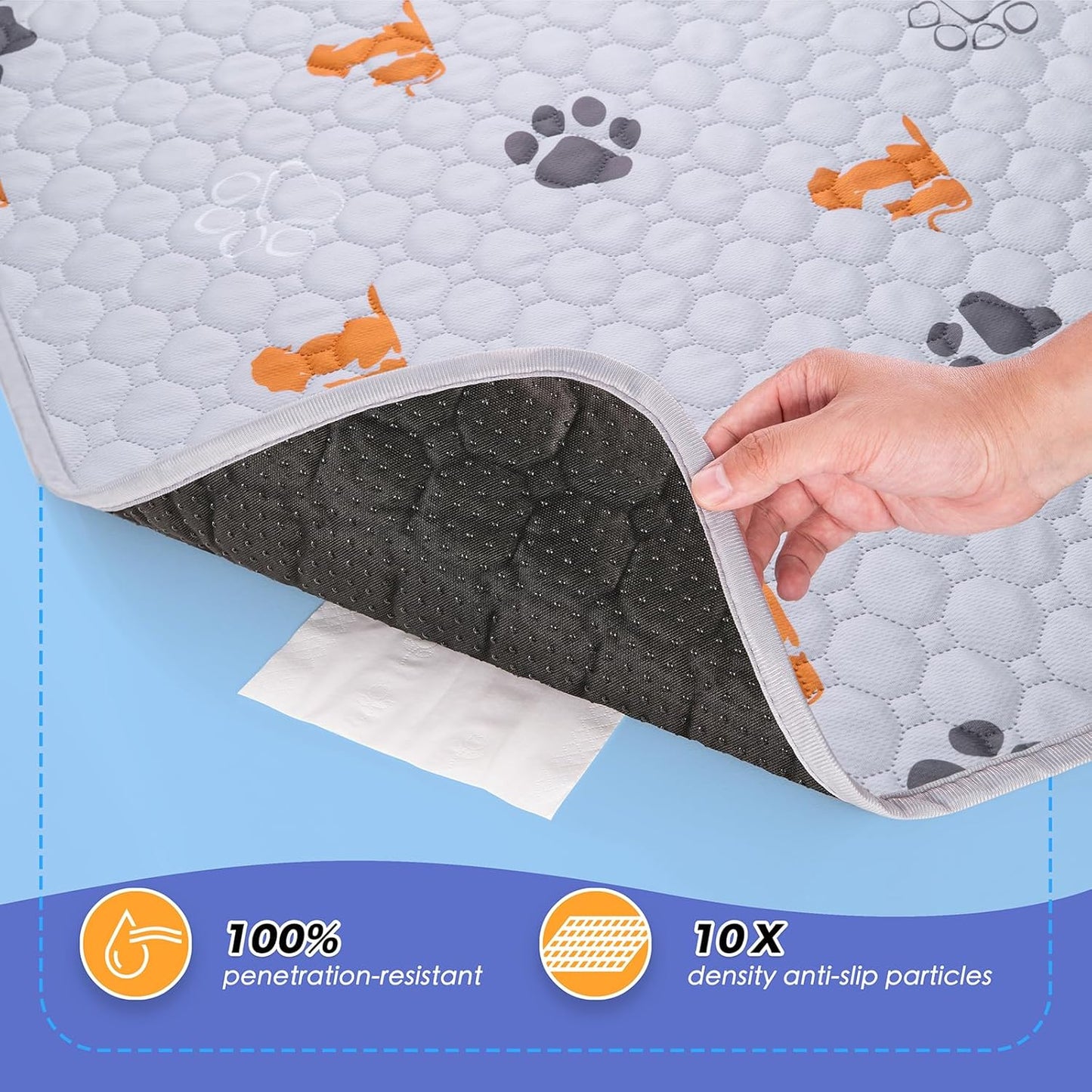 Washable Pee Pads for Dogs, 2 Pack Absorbent Reusable Training Dog Pads Pet Puppy Pads, Non-Slip Potty Pads for Whelping, Playpen, Crate, Bed, Orange, 32"x63"
