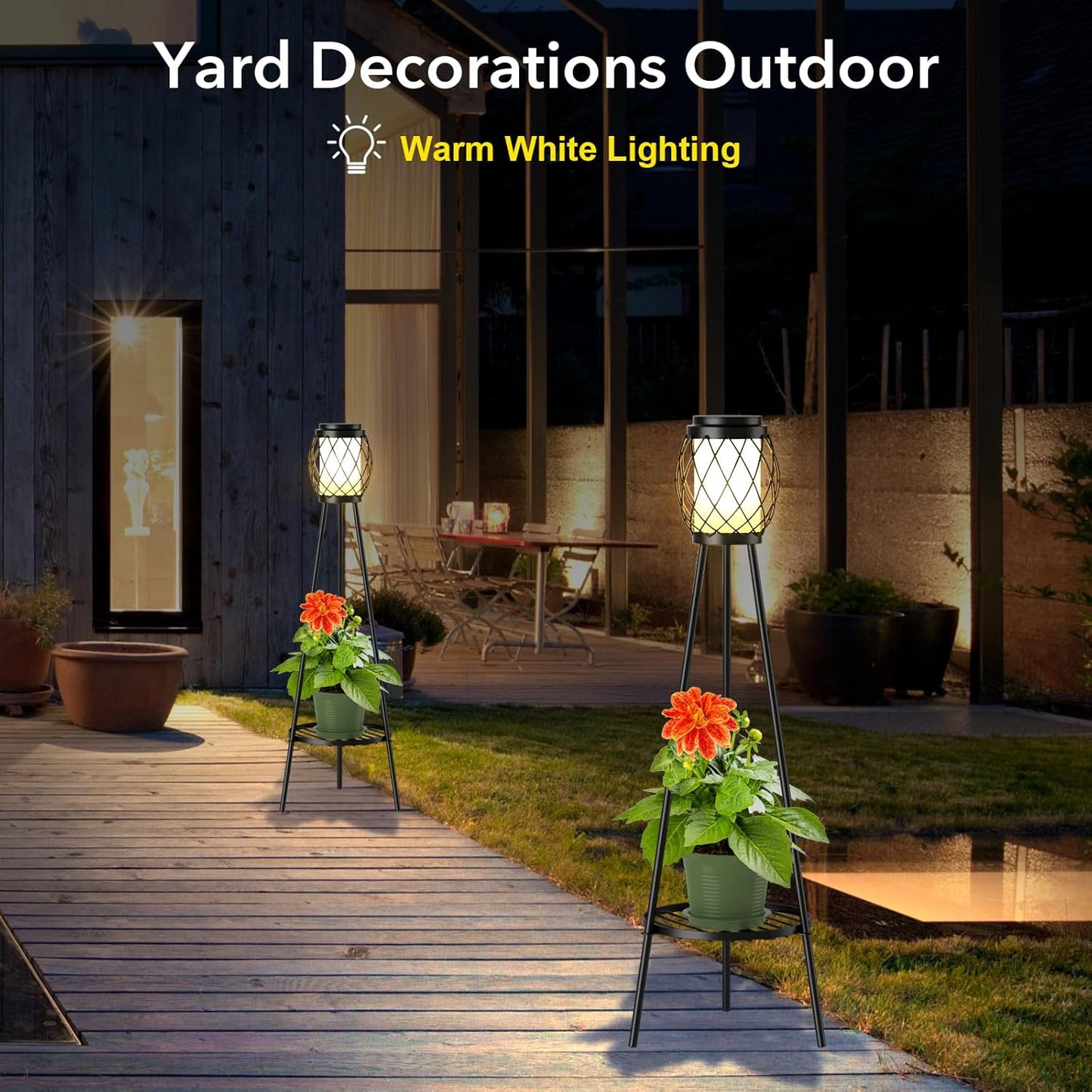 MXwcy Solar Lights Outdoor with Plant Stands 2 Pack, Solar Floor Lamp Metal Tripod Patio Lights for Garden Yard Pathway Driveway Front/Back Porch Decoration