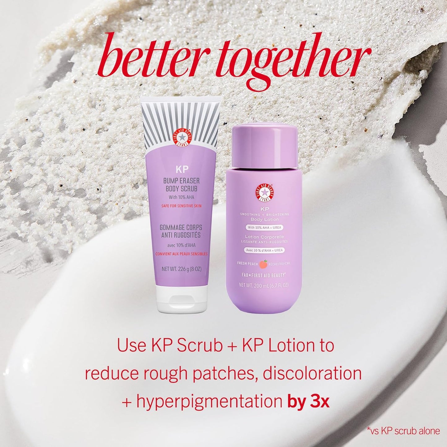 First Aid Beauty - KP Bump Eraser Body Scrub with 10% AHA, Keratosis Pilaris Skin Exfoliater with Glycolic and Lactic acids, Helps Reduce Chicken Skin Bumps, Safe for Sensitive Skin, 8 oz + Bonus, 2ct