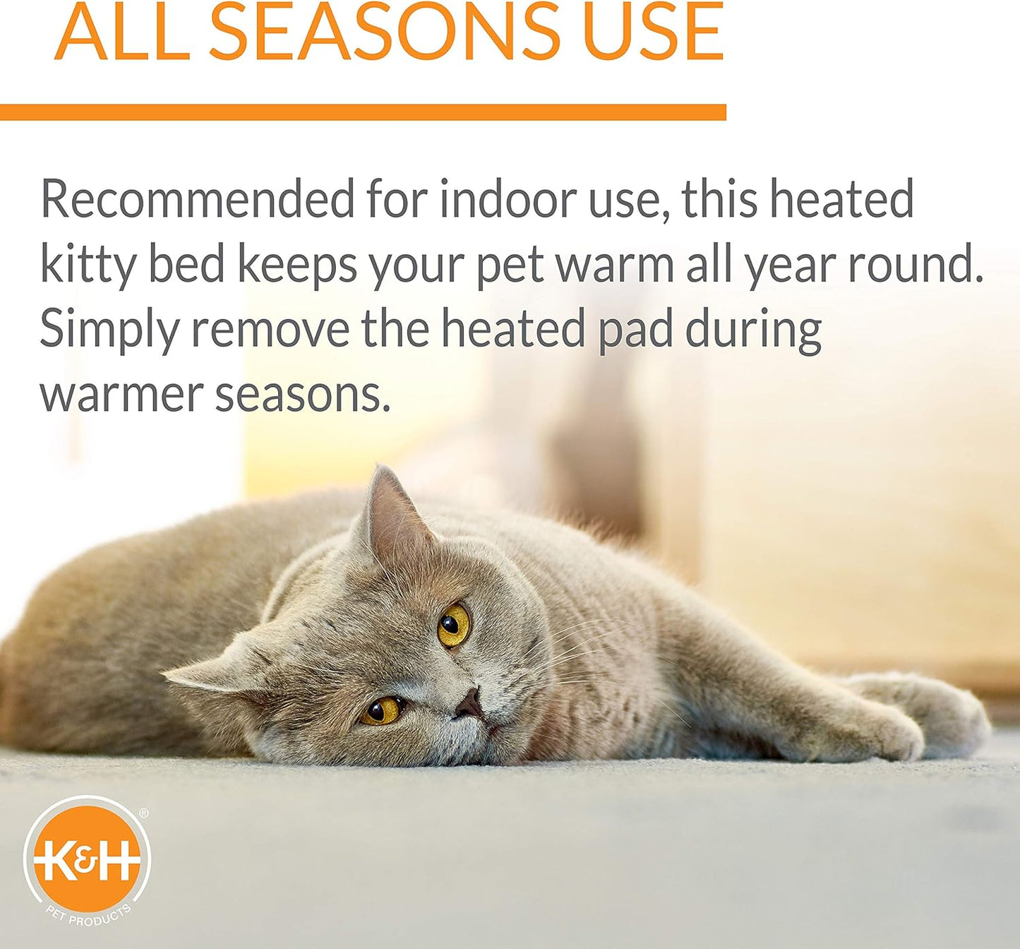 K&H Pet Products Bolster Heated Cat Bed for Indoor Cats, Thermo-Kitty Fashion Splash Orthopedic Foam Heated Pet Bed for Large Cats, Dogs, Waterproof Pet Heater, Safety Listed - Large 16 X 22in Blue