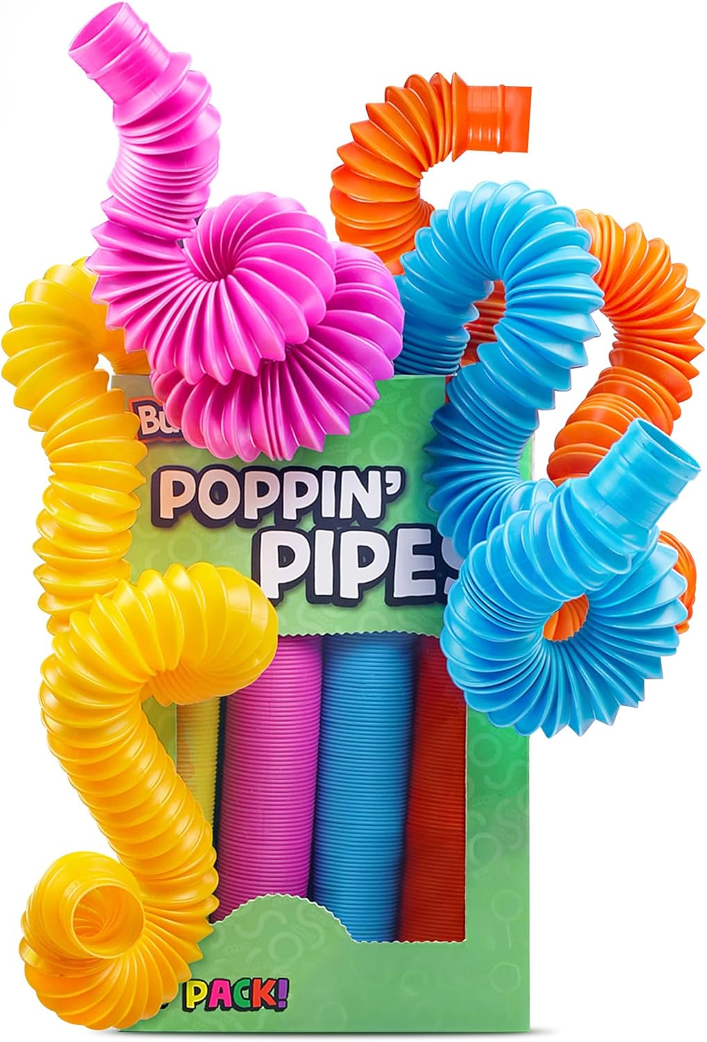 BUNMO Easter Basket Stuffers - Pop Tubes - Fidget Sensory Toys - Creative Learning - Hours of Fun for Kids - Easter Basket Stuffers for Toddler- Tons of Ways to Play - Non-Mouthable 3+ - 4 Pack Large