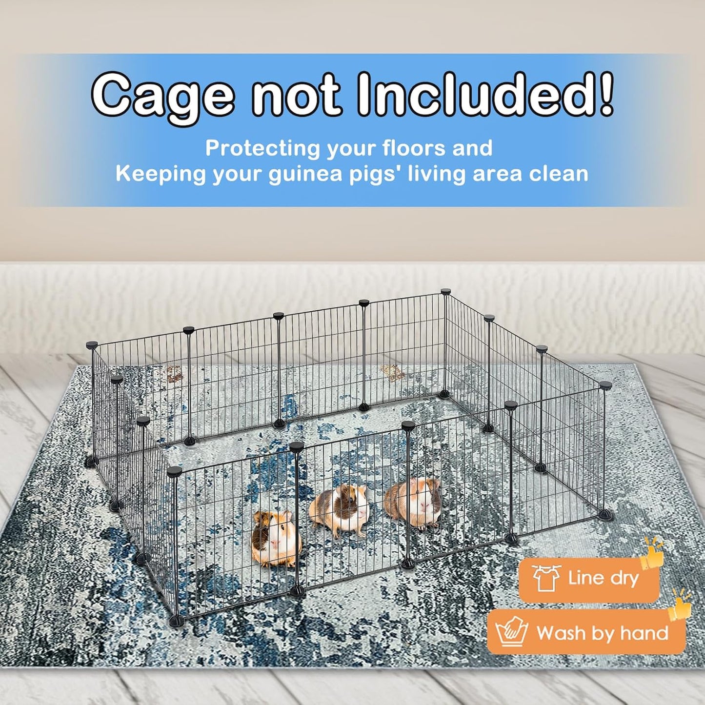 Fhiny 90" x 62" Extra Large Rabbit Cage Liner, Washable Bunny Bedding Rug Anti Slip Floor Mat Soft Dog Whelping Pad Playpen Kennel Liner Carpet for Chinchillas Ferret-Protective Floor-Seaside Style-2