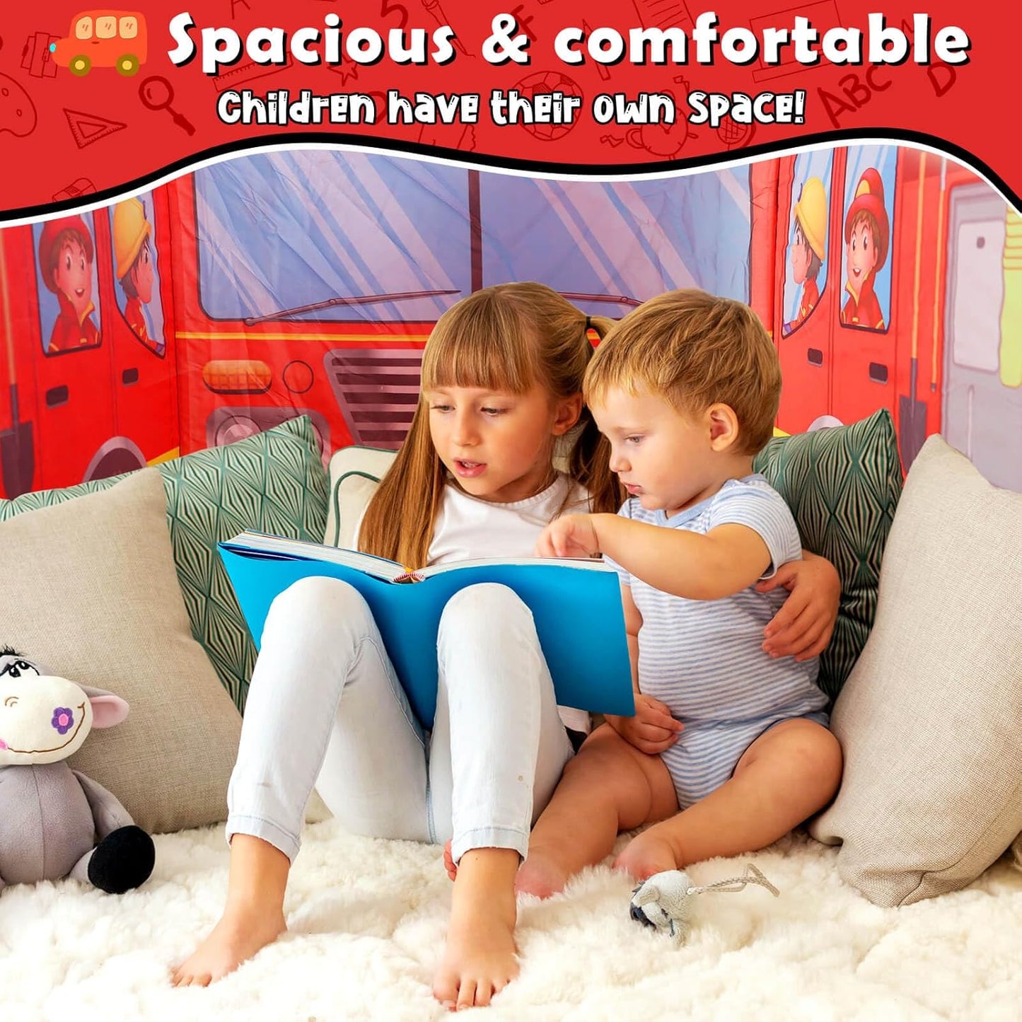 Pop Up Play Tent for Kids Aged 3-5 Years Old Boys and Girls : Fire Truck Tent Playhouse Toy Play Tents for Toddlers 3-5 Kids Tent Indoor Outdoor Playhouse Toys for 3 + Year Old, Fire Truck