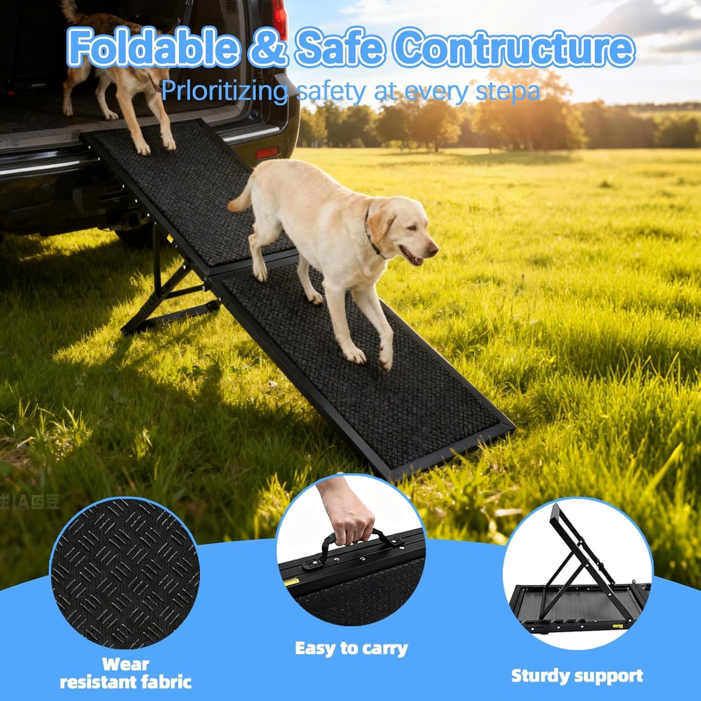 Dog Ramp for Car,49.4"x 16.1" Dog Stairs for Large Dogs with Anti-Slip Surface,Large Folding Pet Stairs for SUV,Truck with Adjustable Height,Outdoor Portable Wide Dog Steps up to 99LBS