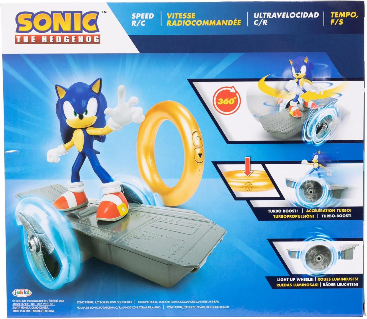 JAKKS Pacific Sonic The Hedgehog Speed RC Skateboard Vehicle with Gold Ring Controller – Light Up Wheels & 360 Spins, Turbo Mode for Extra Boost, 2.4GHz, 100FT Range