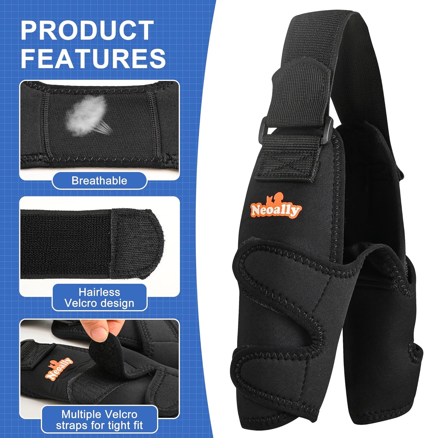 NeoAlly Breathable Dog Elbow Brace Protector Pads for Canine Elbow and Shoulder Support Elbow Hygroma, Dysplasia, Osteoarthritis, Elbow Calluses, Pressure Sores and Shoulder Dislocation (Right Large)