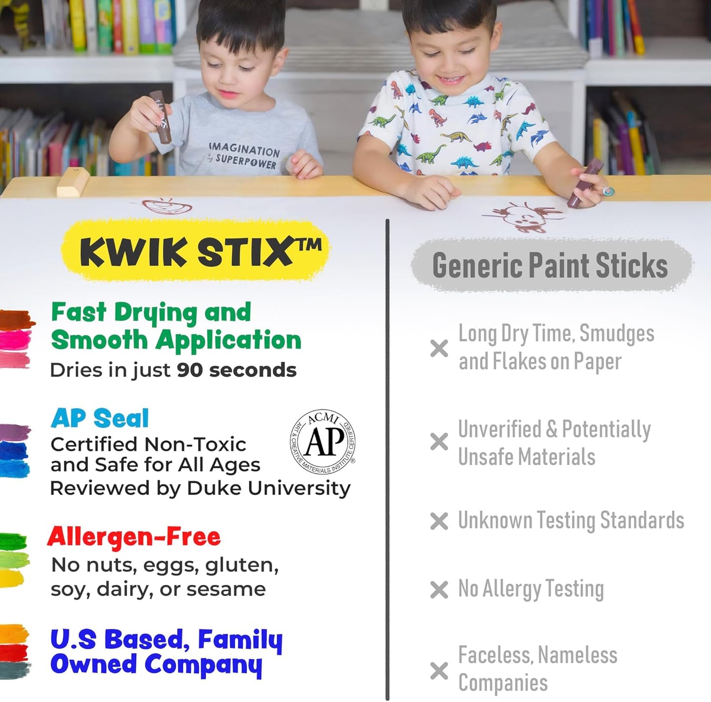 Kwik Stix Solid Tempera Paint Sticks, 24 Colors, Washable Paint Sticks for Kids, Non-Toxic, Quick Drying, Allergen Free, Comes in Classic, Metallic, & Neon Colors, Ideal for Kids and Toddlers