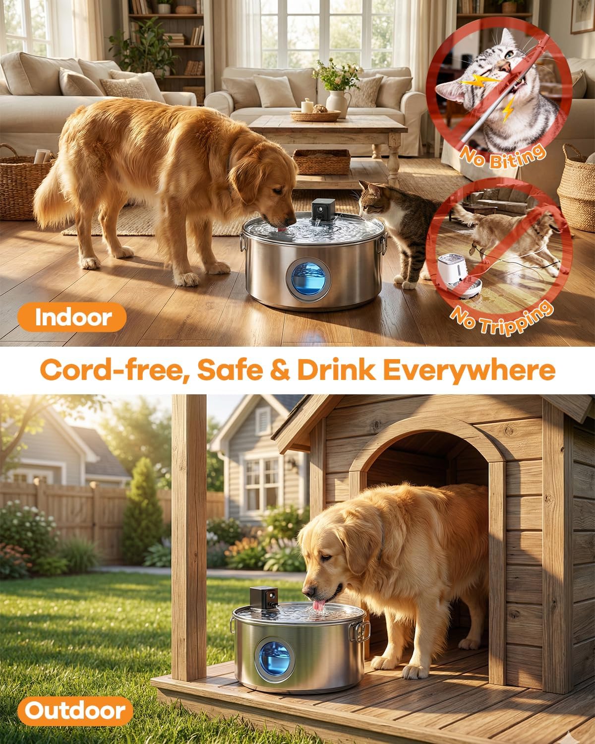 3.4Gal Wireless Automatic Dog Water Fountain for Large Dogs，12L Stainless Steel 3 Modes Dog Fountain Water Bowl Dispenser, Multi Large Pet Water Fountain Ultra Quiet & Multi-Filteration