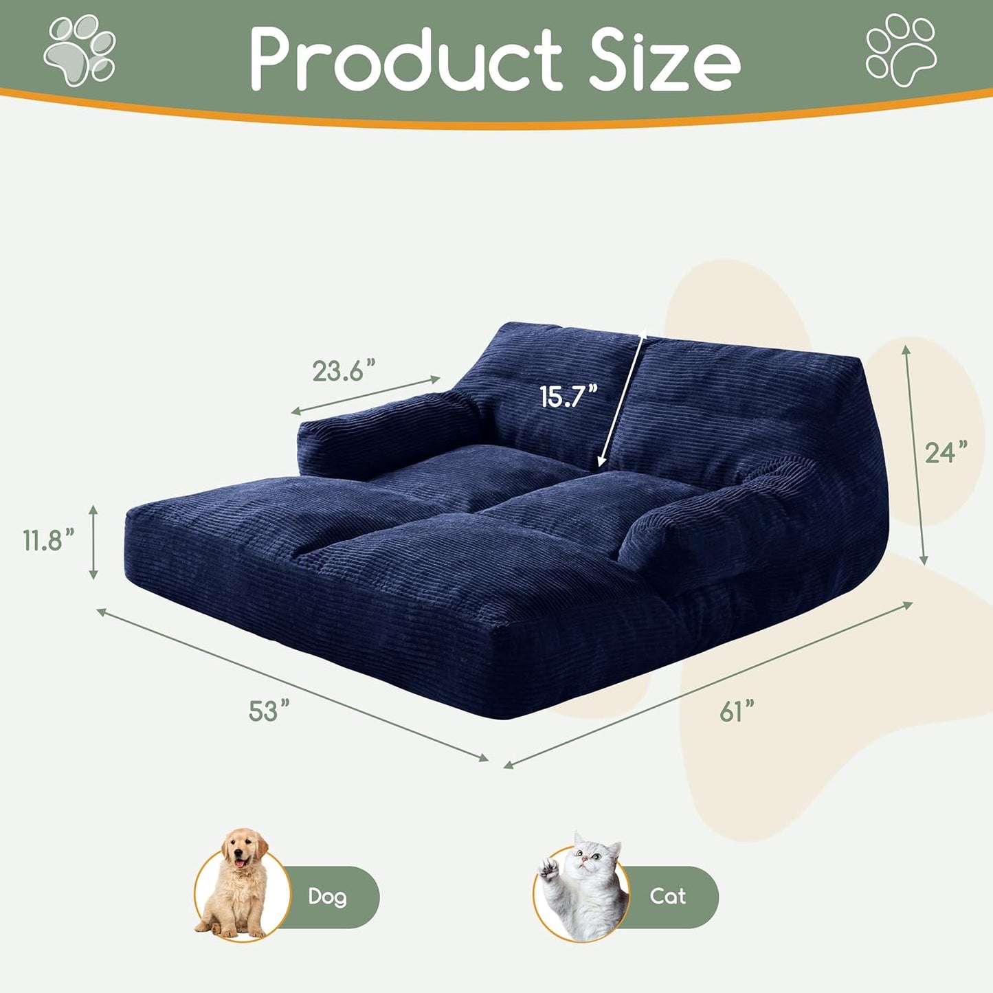 HIGOGOGO Giant Human Dog Sofa Bed, Extended Large Comfy Floor Couch for Pet Families, Corded Fabric Orthopedic Dog Bed for Human with Supportive Foam & Anti-Slip Bottom, XXXL Size, Blue