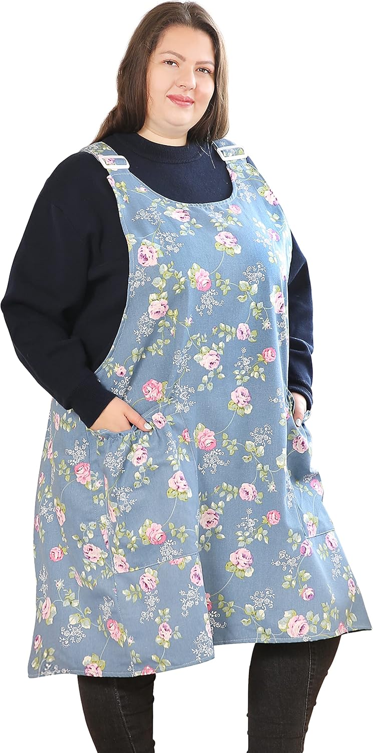 Big Plus Size Aprons for Women with Pockets Cotton Linen Baking Kitchen Cooking