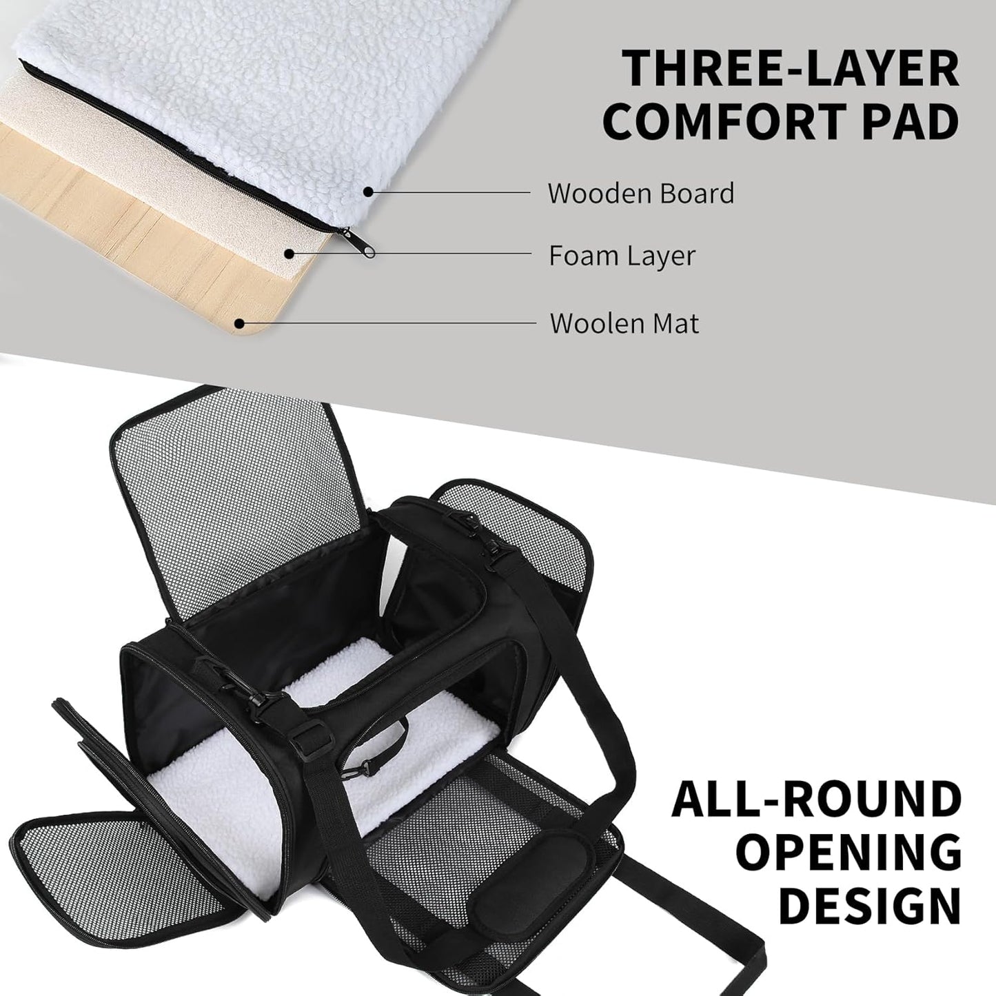 Carriers Soft-Sided Pet Carrier for Medium Large Cats Dogs Under 35Lbs,Breathable Mesh Ventilation Design,Airline Approved Cat Carrying Case(X-Large,Black)