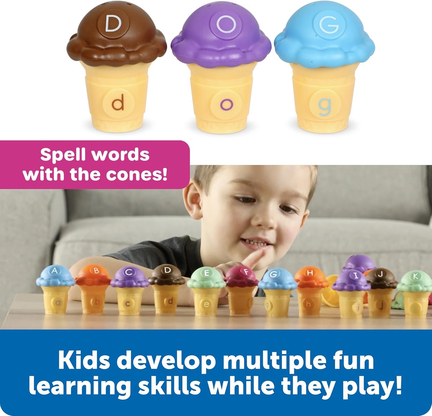 Learning Resources Mini Letter Scoops - Letter Recognition, ABC Color Matching Game, Alphabet Phonics for Toddlers, Imaginative Skills, Fine Motor, Montessori Food Toys, Gifts for Boys and Girls