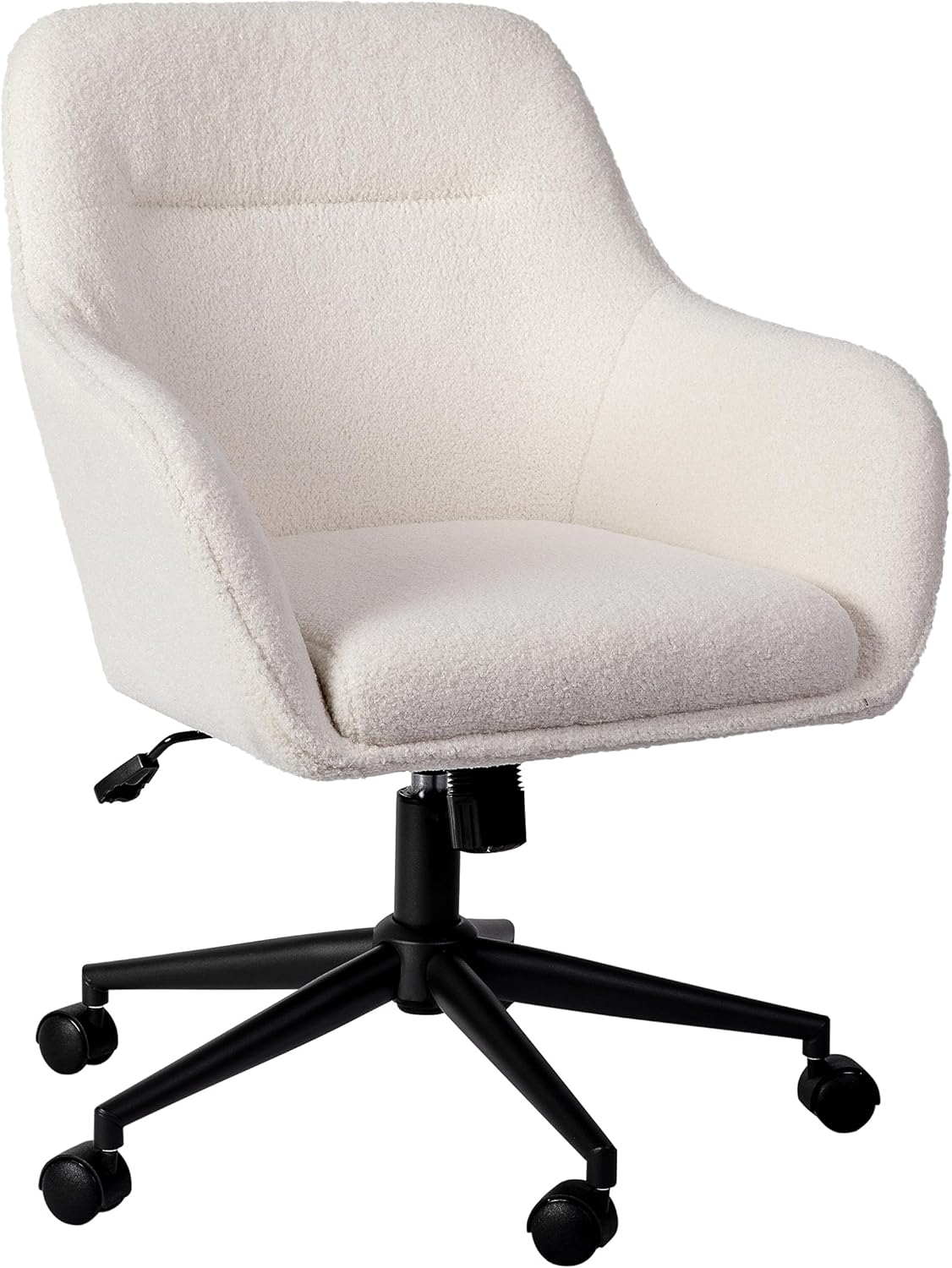 Martha Stewart Rayna Swivel Task Chair with Flared Arms for Home Office in White Boucle with Oil Rubbed Bronze Frame
