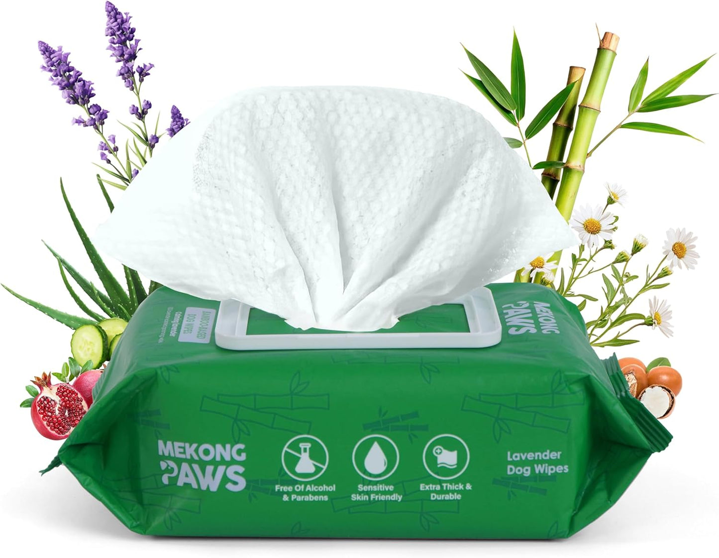 Bamboo Grooming Wipes - Calming Lavender Scented - Freshening Dog Cat Wipe - Gentle on Sensitive Skin - Thick & Durable for Paws, Coat & Bum - 100 Count