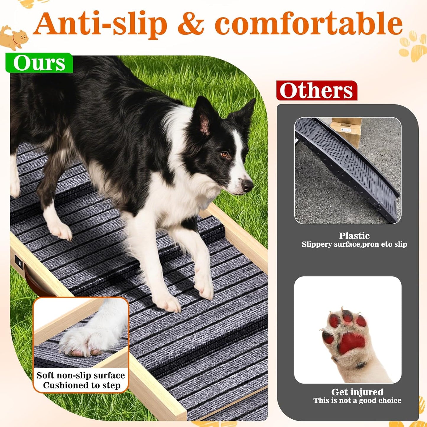 Dog Ramp for Car, 71''x 17'' Extra Long Deluxe Telescoping Design Wooden Pet Ramp, Pet Stair Ramps for Truck SUV with Non-Slip Surface, Portable Outdoor Dog Steps for Medium Large Dogs, Up to 200LBS