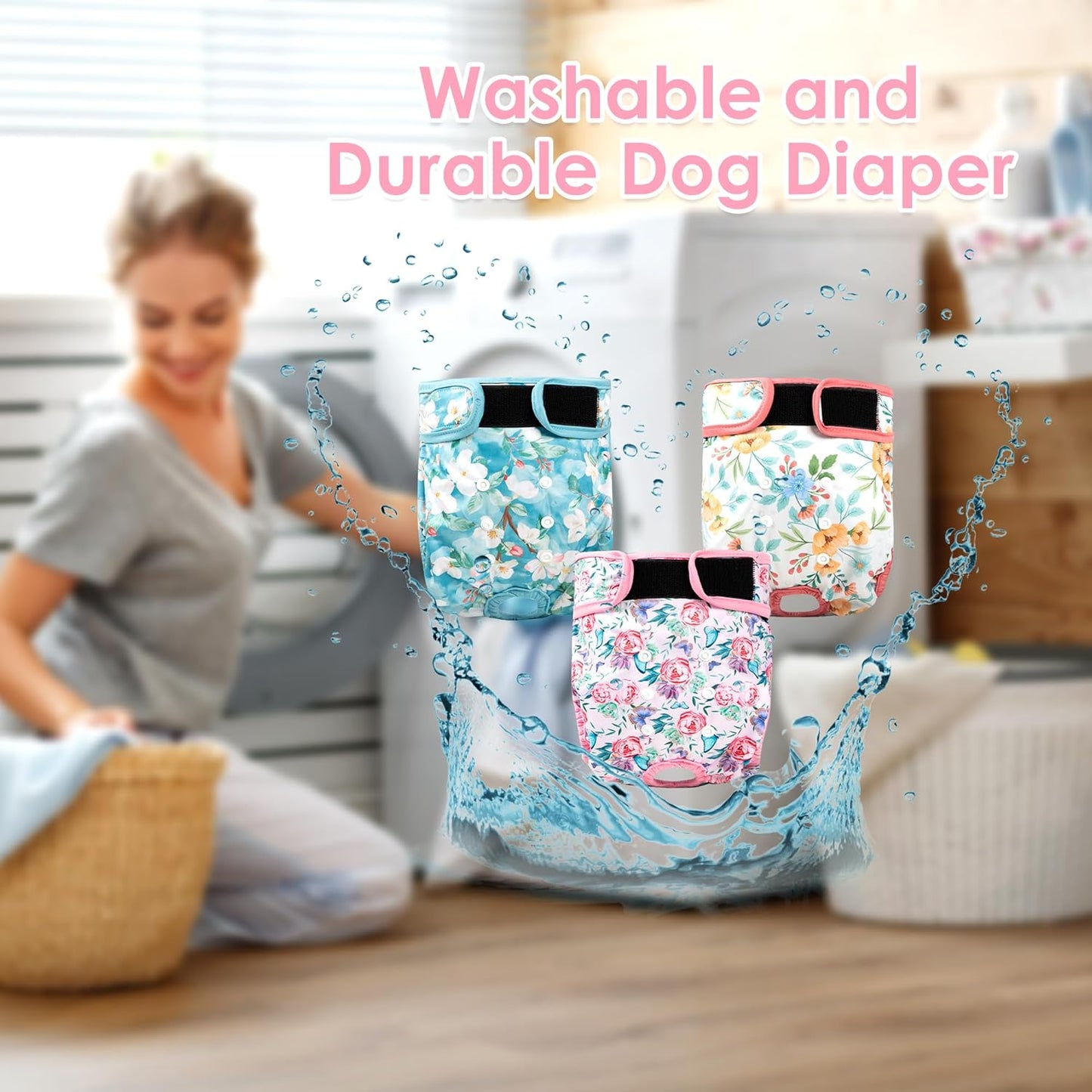 3Pack Reusable Dog Diapers Female,Washable Diaper for Doggie,Highly Absorbent Dog Diaper,Adjustable Leakproof Puppy Girl Dog Diapers for Heat,Incontinence,Period Doggy Nappies S