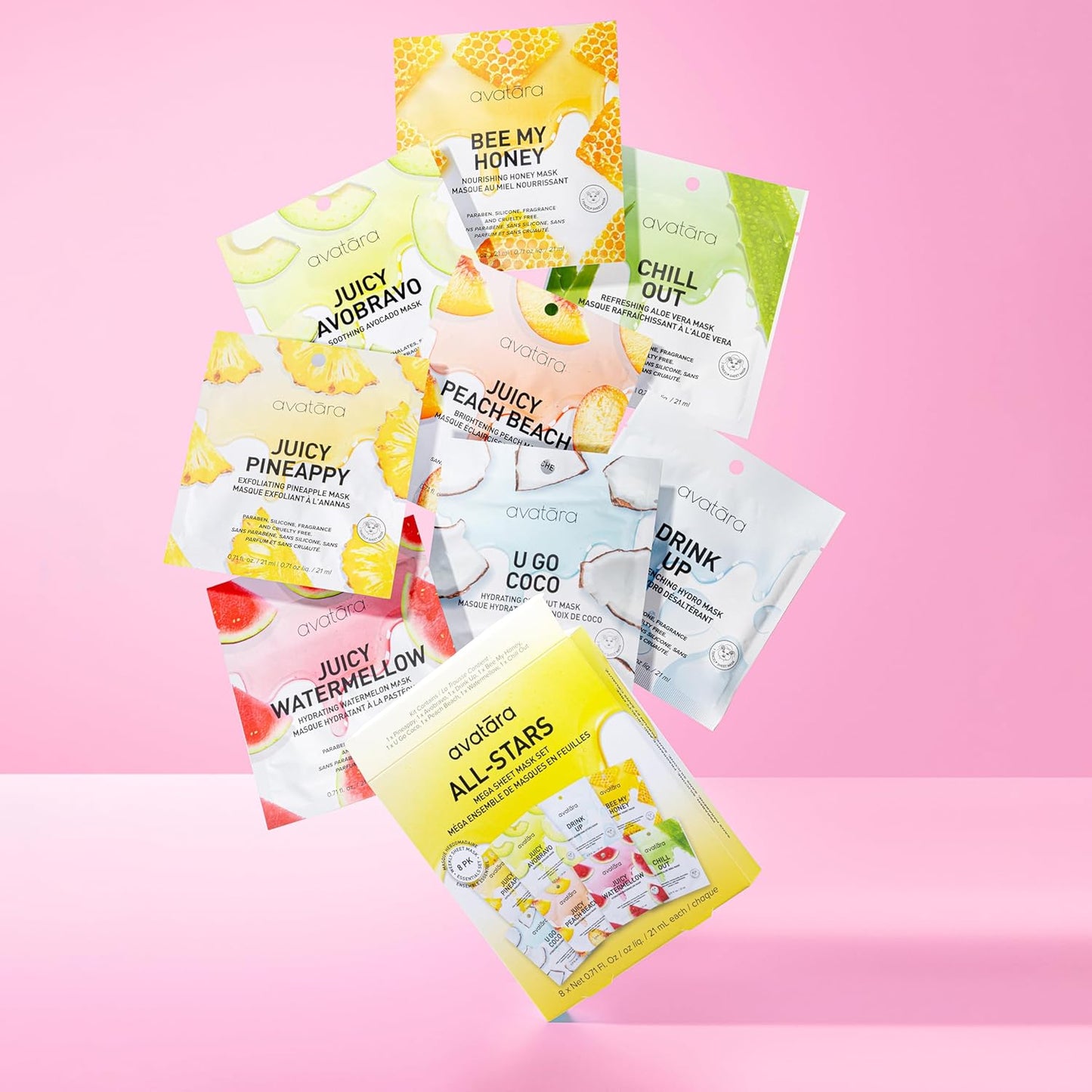 Avatara All-Stars 8-Pack Facial Sheet Mask Variety Pack | Clean K-Beauty Set for Dry, Sensitive, Uneven Skin | Gentle Moisture | Fragrance-Free, Paraben-Free & Cruelty-Free Korean Masks