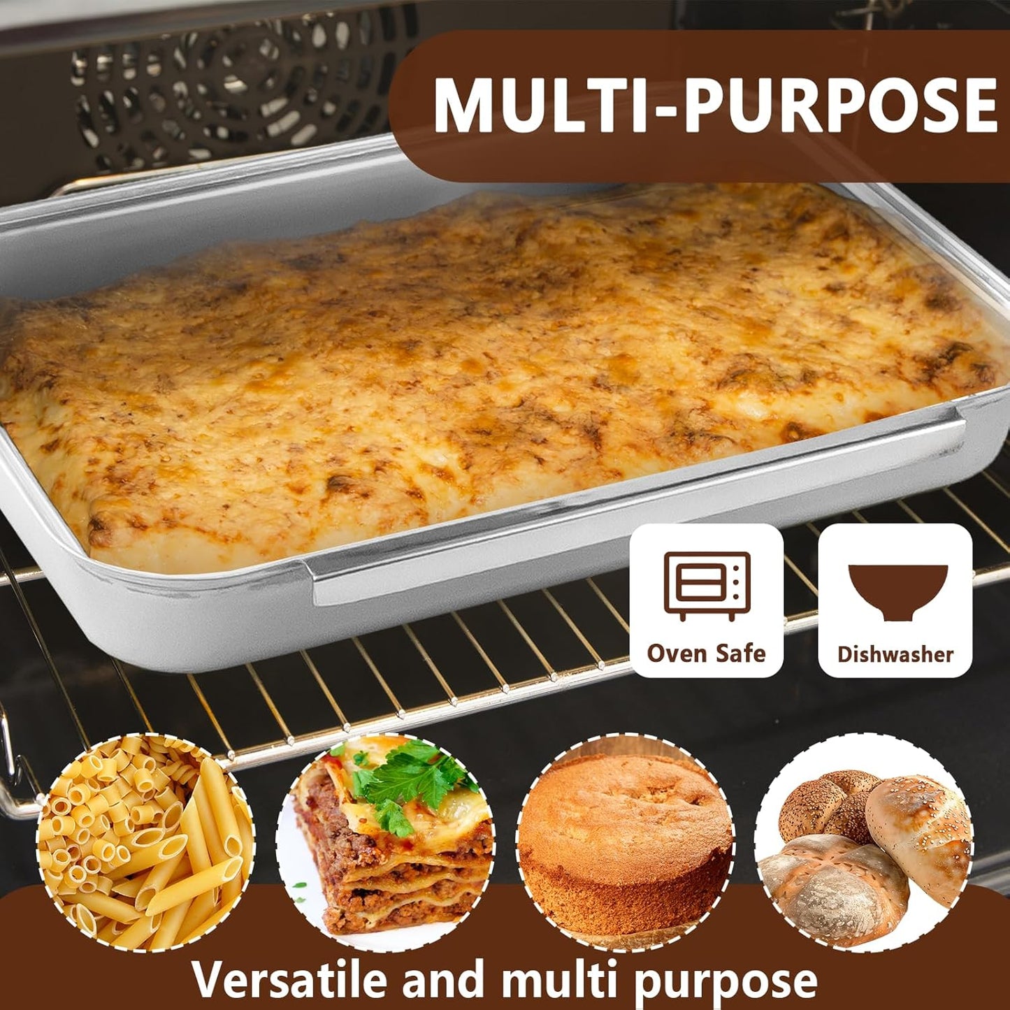 3 Pcs Breading Trays Set, Large Breading Pans, Stainless Steel Breading Set for Marinating Meat, Chicken, Fish, Food Prep Trays, Coating Trays Can Be Used to Baking Cake, Oven Safe