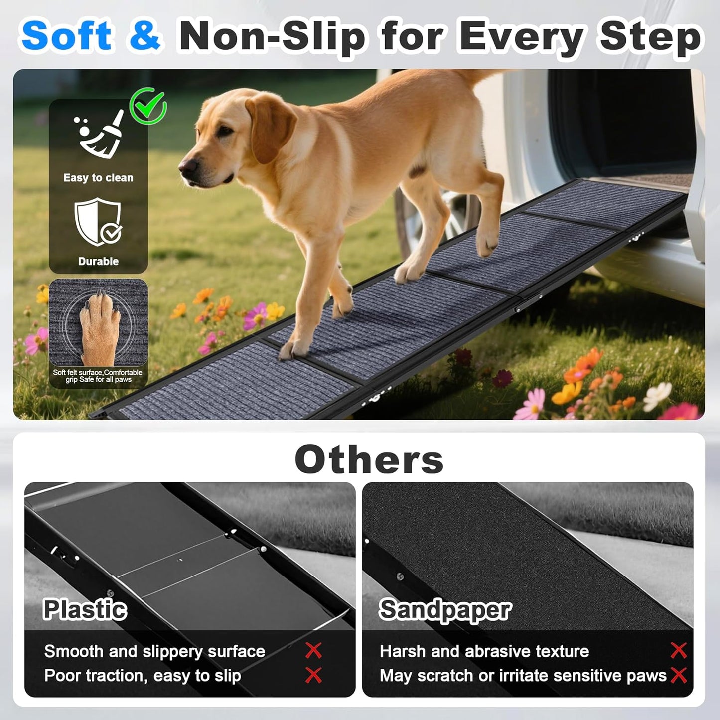 COSIEST Dog Ramp for Car, 70.9" L x 19.7" W Extra Wide Folding Dog Ramp for Large Dogs Up to 250LBS, Portable Pet Steps with Non-Slip Surface for SUV, Bed