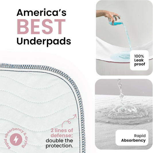 IMPROVIA® Washable Underpads, Heavy Absorbency Reusable Incontinence Pads for Kids, Adults, Elderly, and Pets - Waterproof Protection (White & Pink, 18"x24" (Pack of 4))
