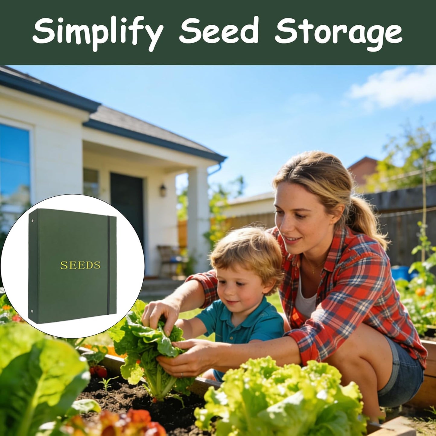 Seed Storage Organizer Binder,4 Ring Seed Packet Organizer with 100 Pockets(25 Pack Clear Sheet Protectors), Garden Seed Holder Book for Envelopes, Seed Saving Keeper, Green