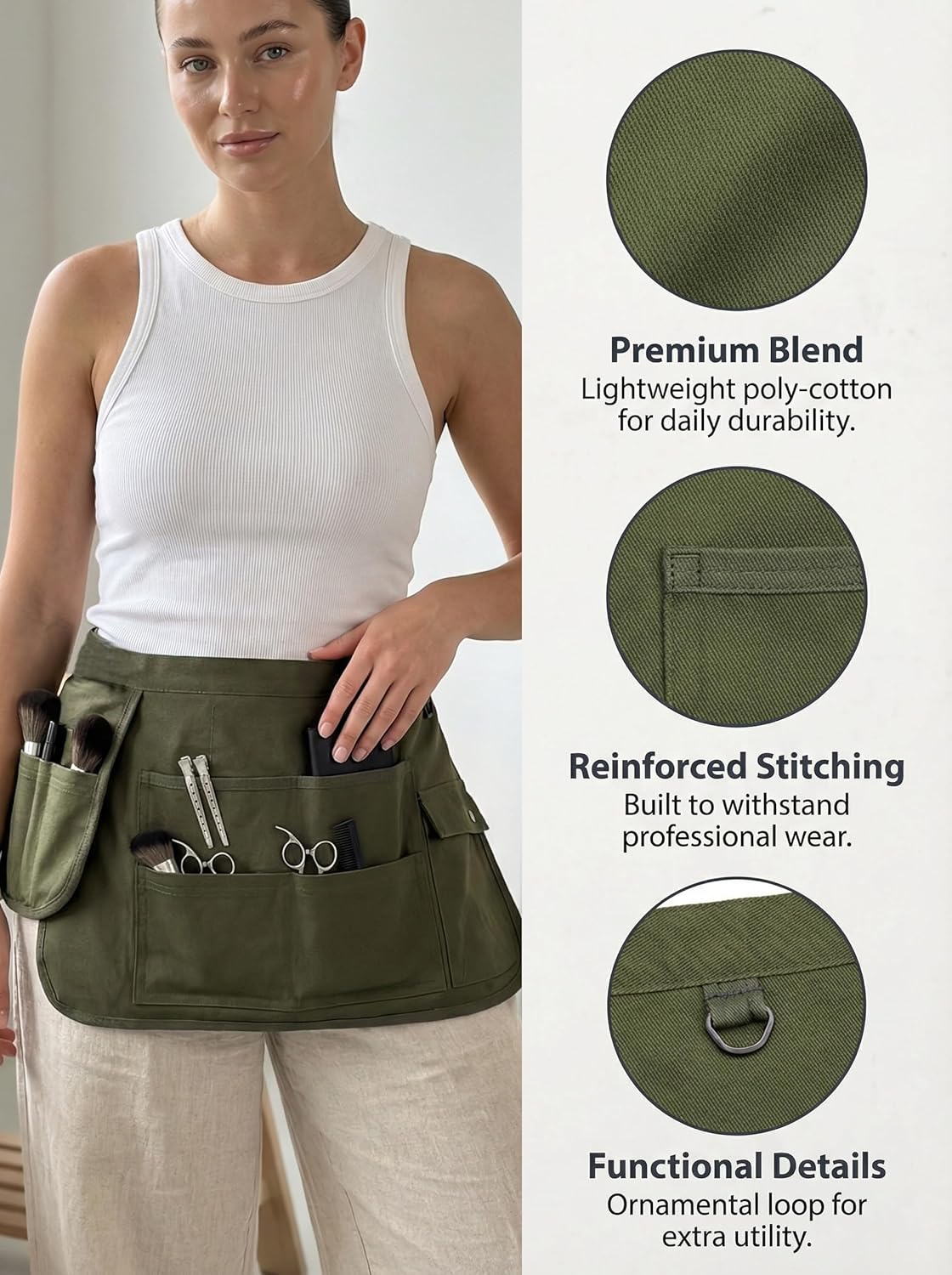 Molaxhome Waist Tool Apron with Multi-Pocket Waitress Server Apron with Adjustable Belt Gardening Aprons