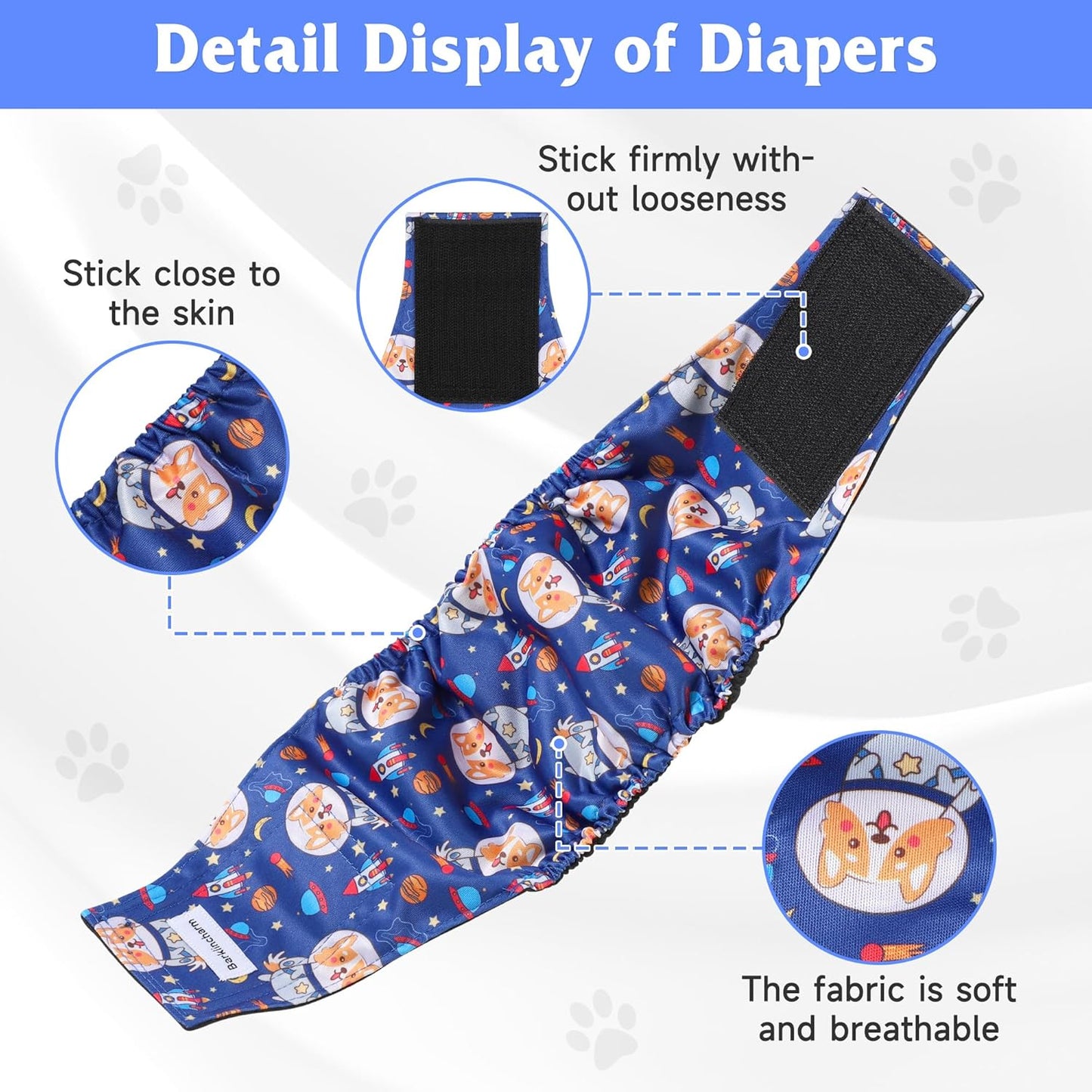 5 Pack Dog Diapers Male, High Absorbing Dog Wraps, Belly Bands for Male Dogs with Incontinence or Frequent Urination, Washable Doggie Diapers S, Space