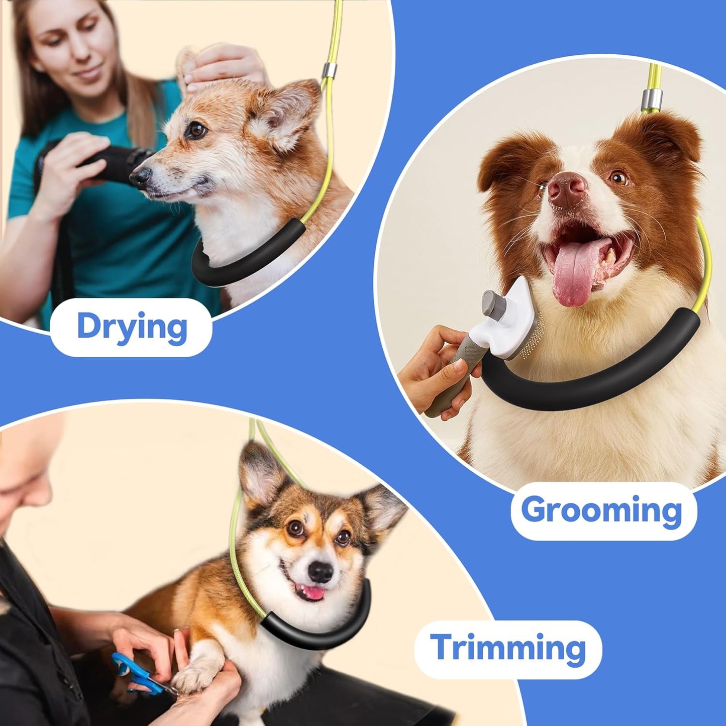 Foldable Dog Grooming Arm with Clamp: Adjustable Height 26"-40", Dog Grooming Table Arm with Hammock and No-Sit Holder, Grooming Restraint for Small Medium Dogs at Home or Salon