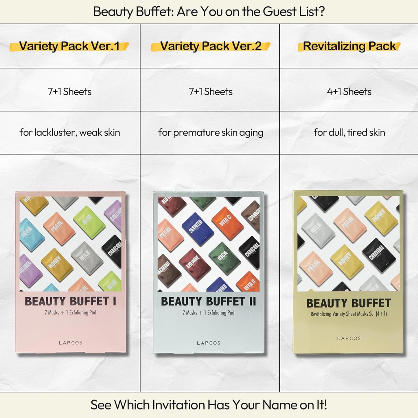 LAPCOS Daily Sheet Mask Variety Pack 7+1 (Version 1) Daily Face Masks - Hydrate, Clarify, Nourish, Exfoliate & Renew Skin, Korean Beauty Favorite (8 pack)