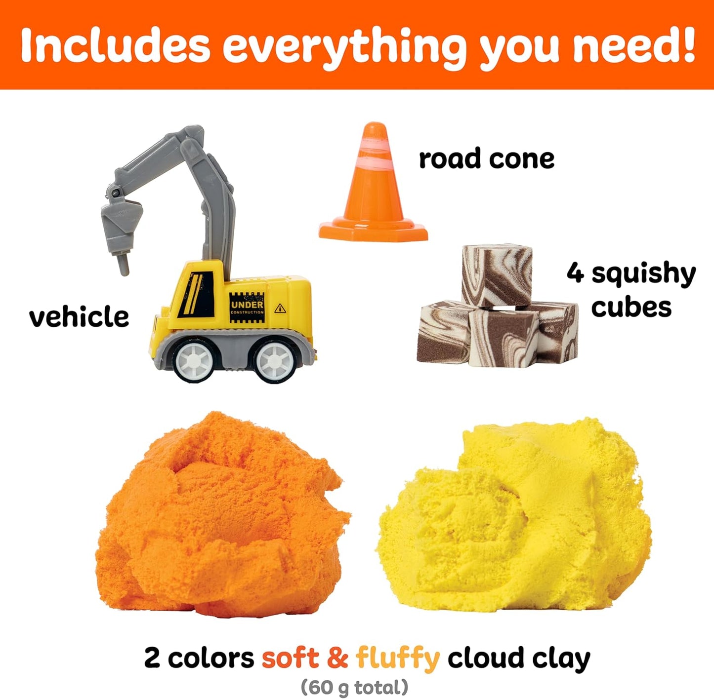 Creativity for Kids Sensory Minis Construction Kit | Cloud Clay Sensory Toy with Excavator for Kids | Easter Basket Stuffers Mess-Free, Screen-Free Travel Toy (Ages 3+)