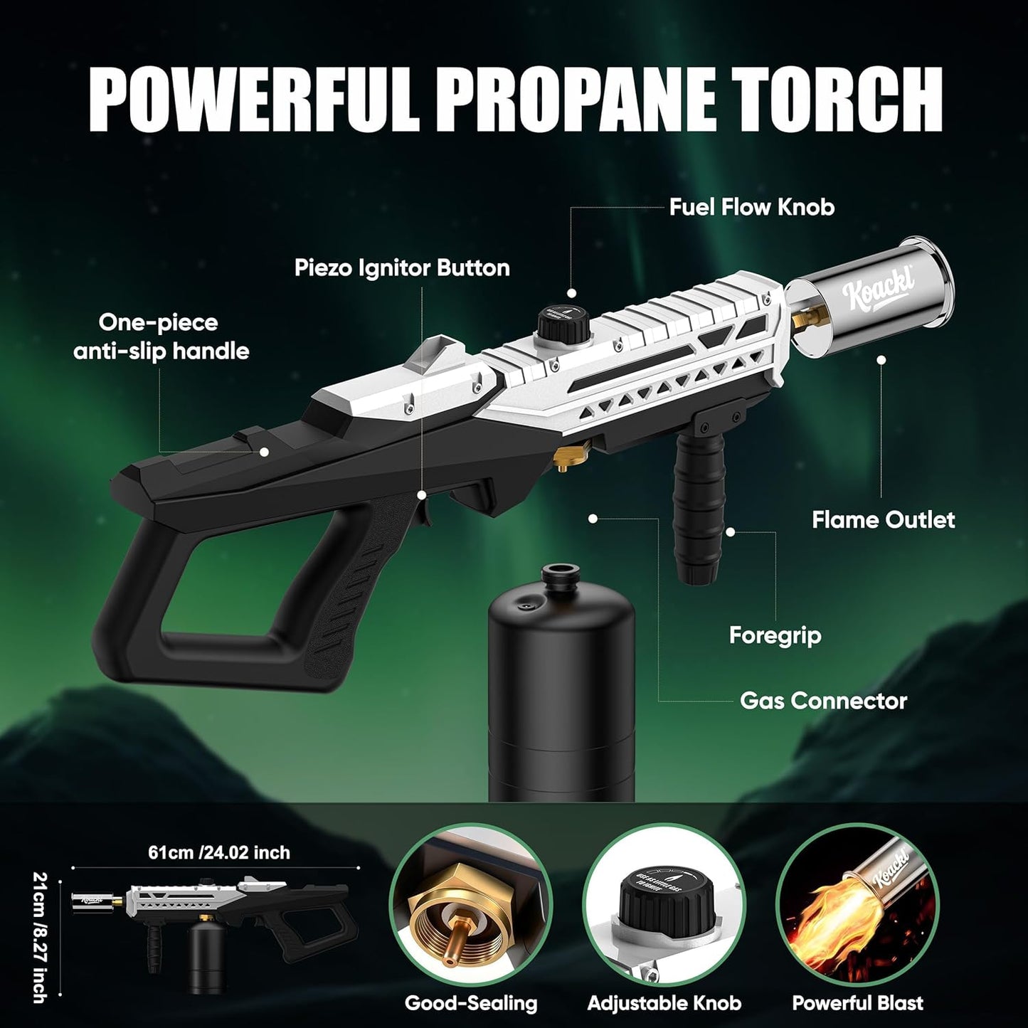 Powerful Propane Torch Gun, Kitchen Torch with Adjustable Flame, Flamethrower Blow Torch Gun, Gas Welding Kits for BBQ, Searing Steak, Camping & Charcoal Torch Lighter(Tank Not Included)