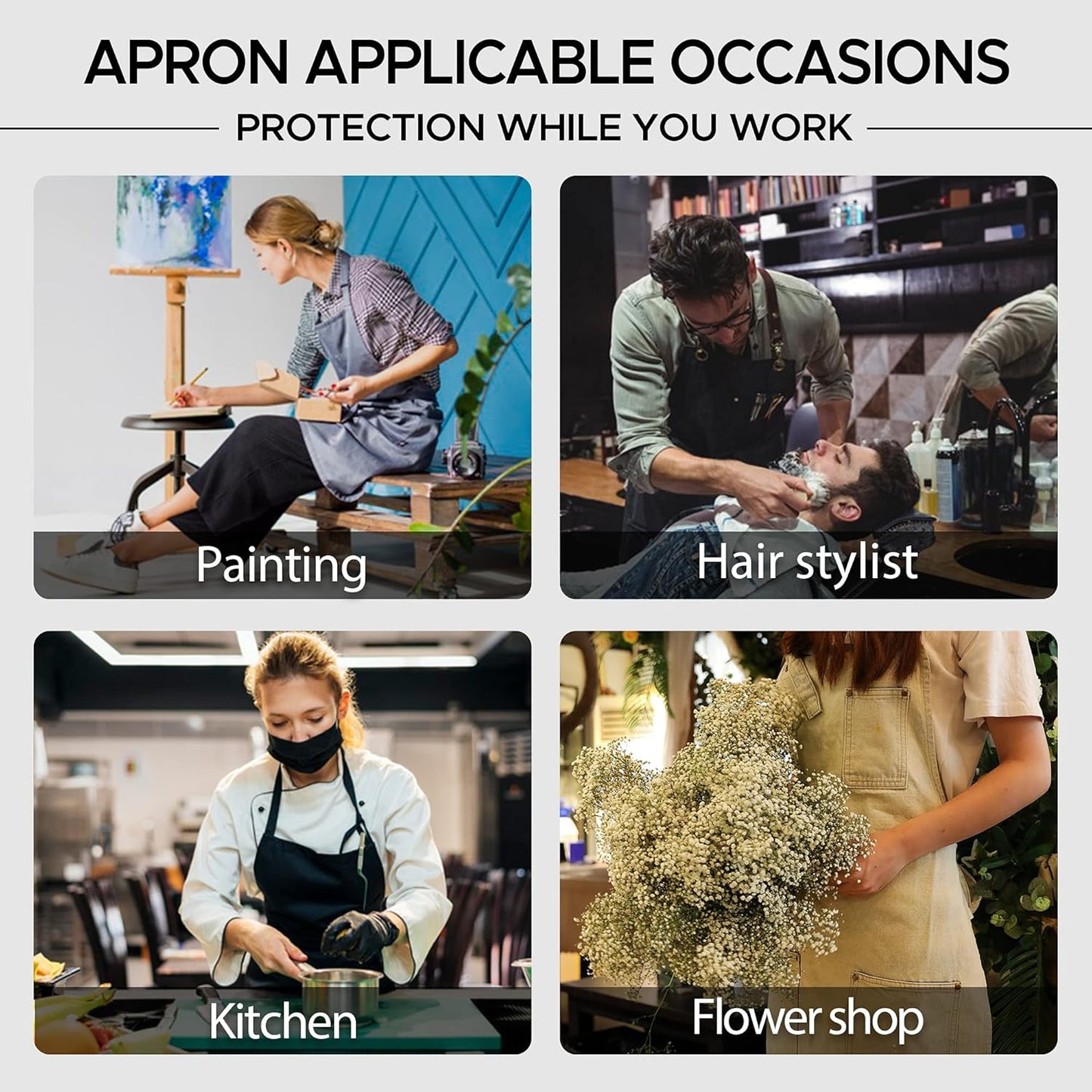 Denim Chef Apron for Women with Pockets, Jean Waitress Server Kitchen Apron for Men Cooking Gardening Painting