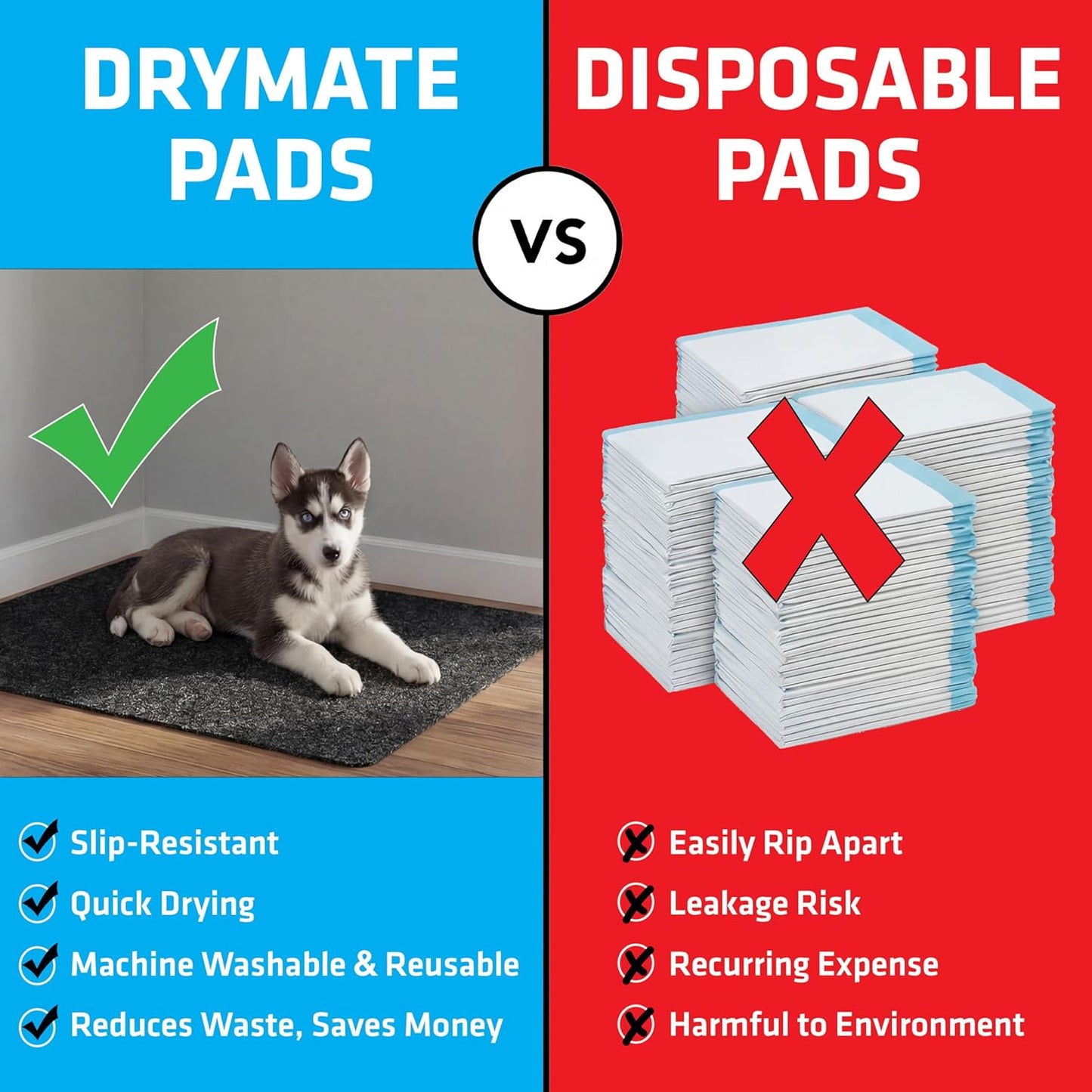 Drymate Jumbo Dog Playpen Mat (60x74), Super Absorbent, Waterproof, Slip-Resistant, Machine Washable, Reusable Puppy Pad for Training, Whelping, Housebreaking, Incontinence, Crate, Kennel (USA Made)