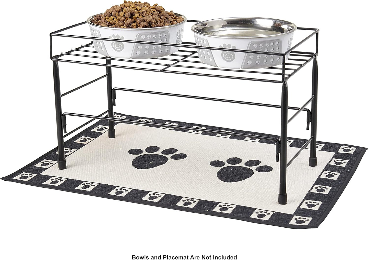 PetRageous 81032 Brady's Set the Table Steel Frame Dog Feeder 10-Inch Tall by 20-Inch Long and 10-Inch Wide, Holds Two 9-Inch Diameter Bowls, for Large Dogs and Extra Large Dogs, Black