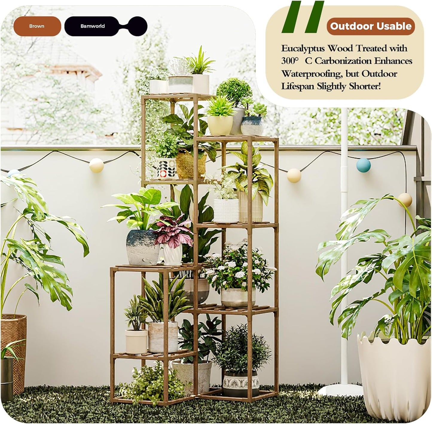 Bamworld Plant Stand Indoor Outdoor Corner Plant Shelf 54.7" Tall Plant Table Wood Large Plant Holder for Multiple Plants Patio Balcony Garden Office Home Decor