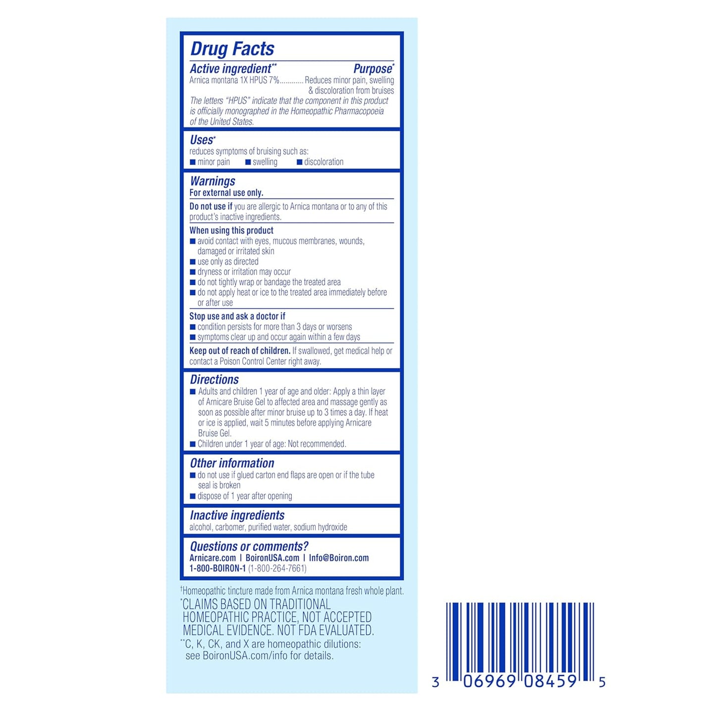 Boiron Arnicare Bruise Gel for Pain, Inflammation or Swelling, Soreness, and Discoloration - Non-greasy and Fragrance-Free - 2.6 oz