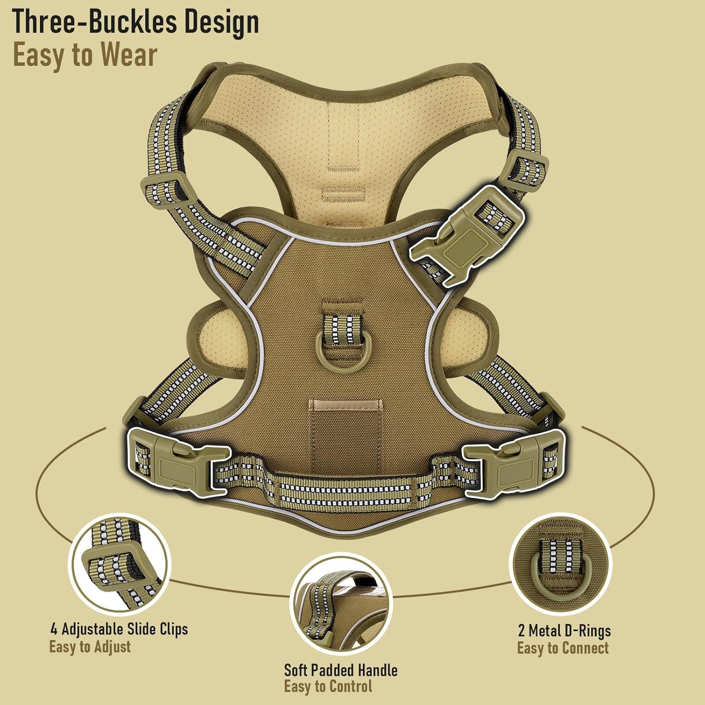 No Pull Dog Harness for Medium Dogs, Easy on/Off with Neck Buckle, Adjustable Reflective Harness Vest with Handle, for Working Training Hiking Walking, Escape Proof Pet Vest