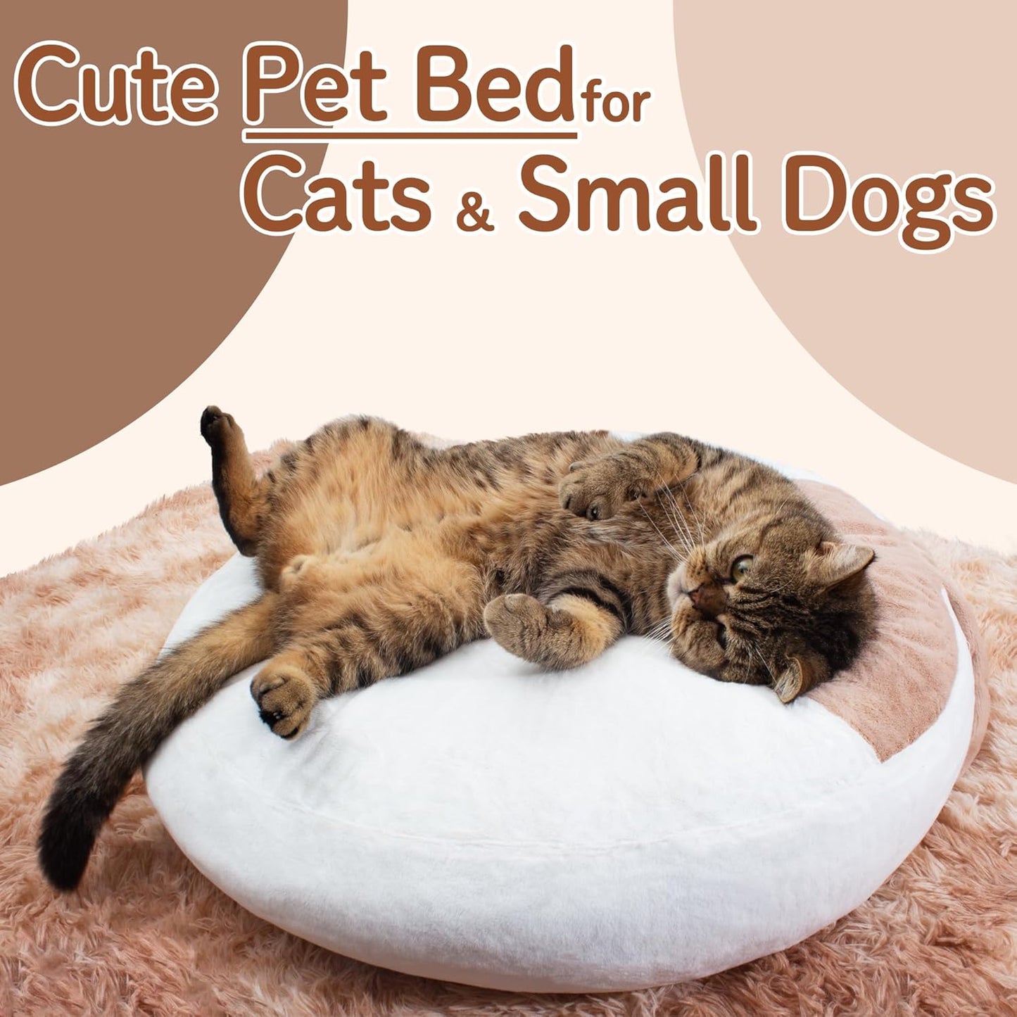 Cat Beds for Indoor Cats, Calming Small Dog Bed Washable 23.6 inches, Anti-Slip Round Faux Fur Fabric Pet Bed, Fits up to 25 lbs Pets, Donut Dog Beds & Furniture, Wihte