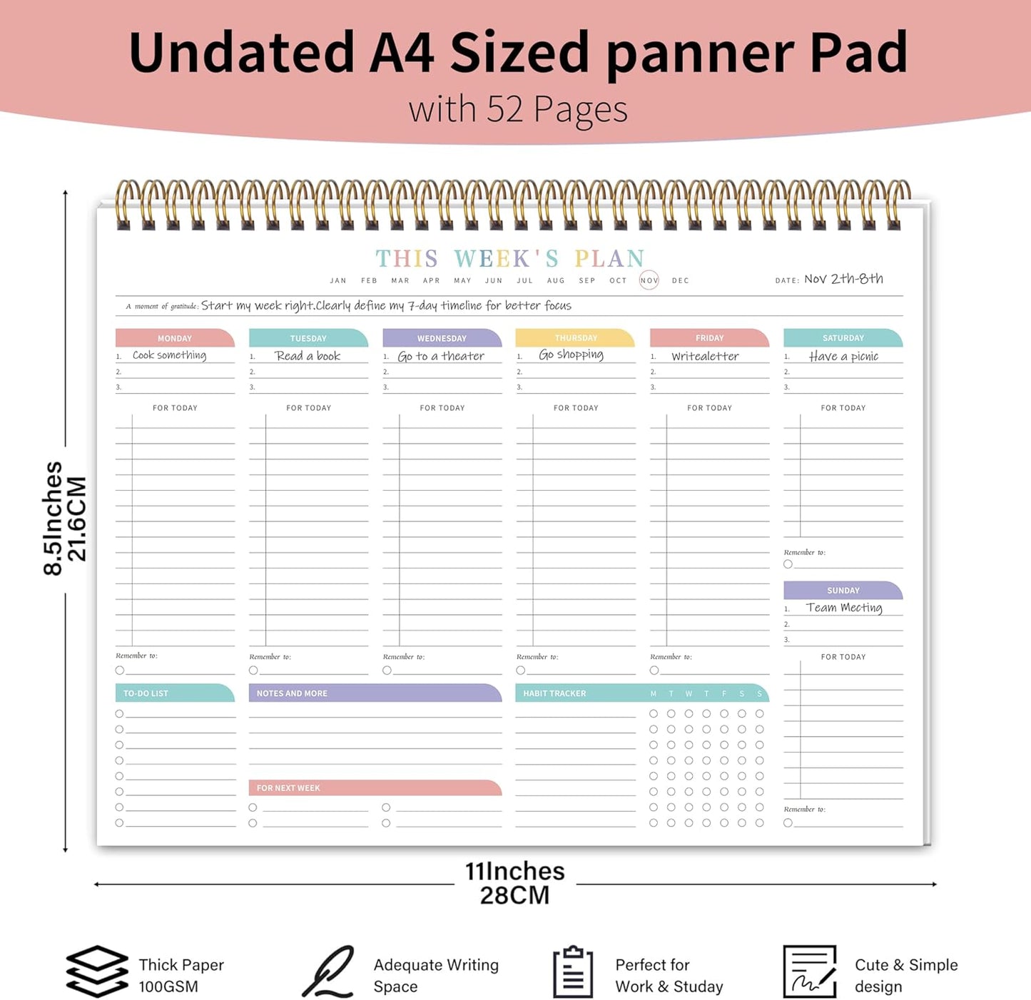 Weekly To Do List Notepad with 52 Undated Sheets（8.5"×11"）- Undated Weekly Desk Planner for Women & Man, School/Office Supplies